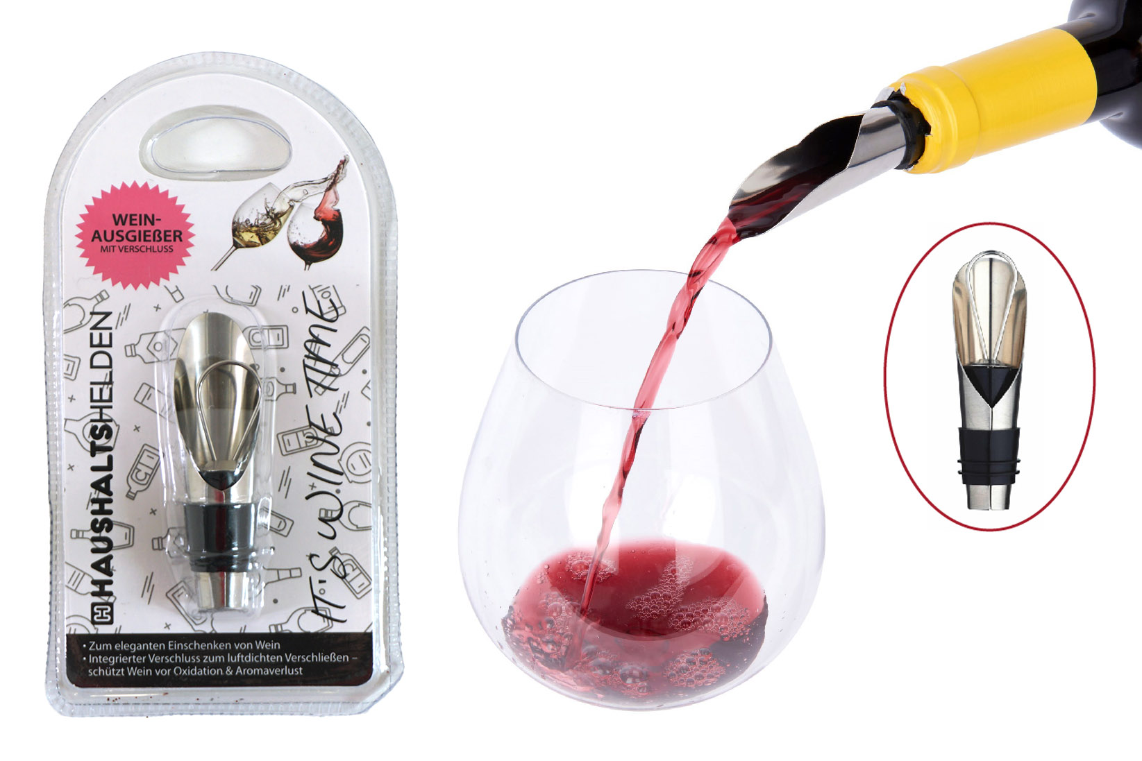 Weinflaschen Stopfen mit Ausgießer, Edelstahl