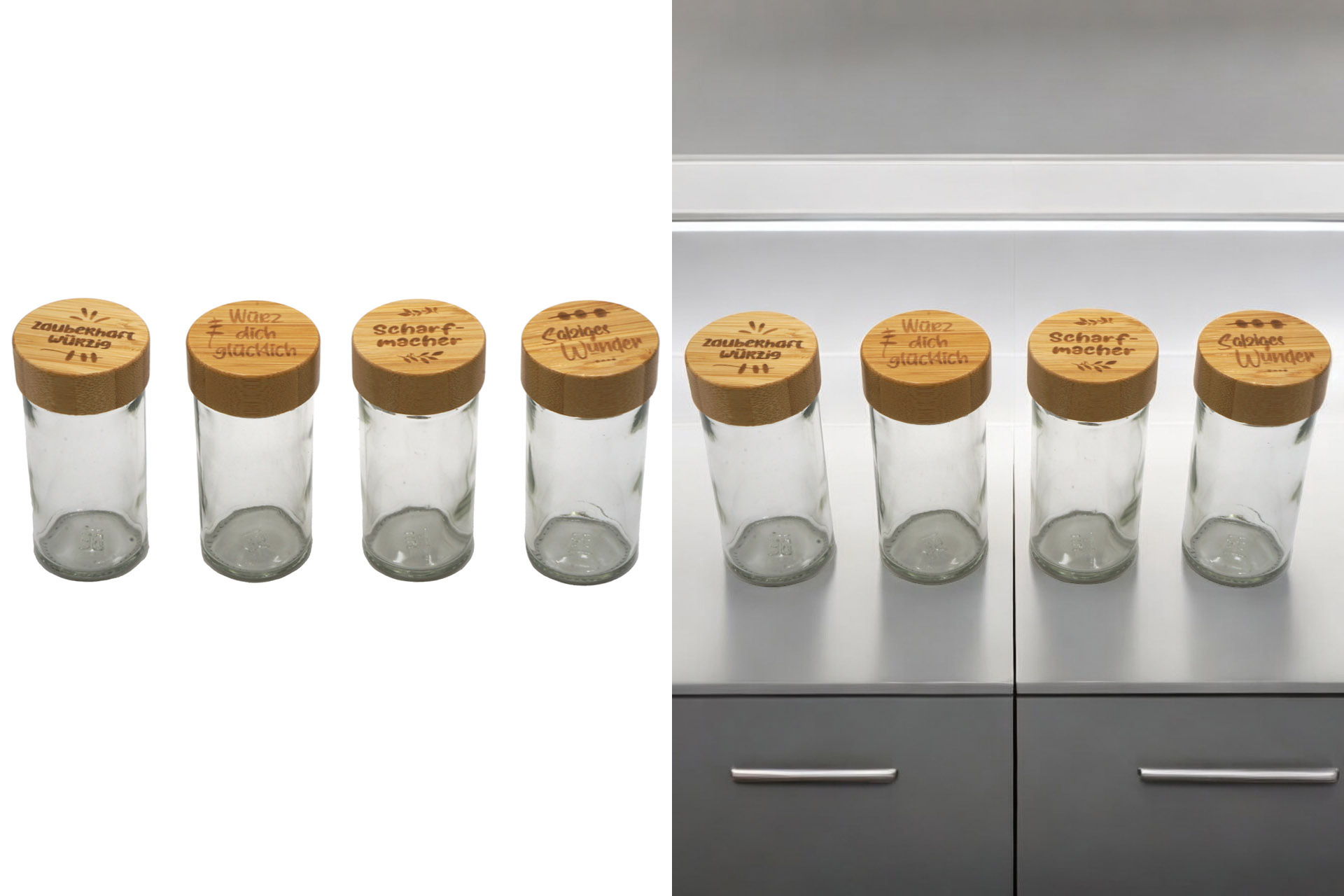 Bambusdeckel Salz-/Pfefferstreuer Glas mit, 9,6x4,6x4,6cm, mit Druck, 4 Designs