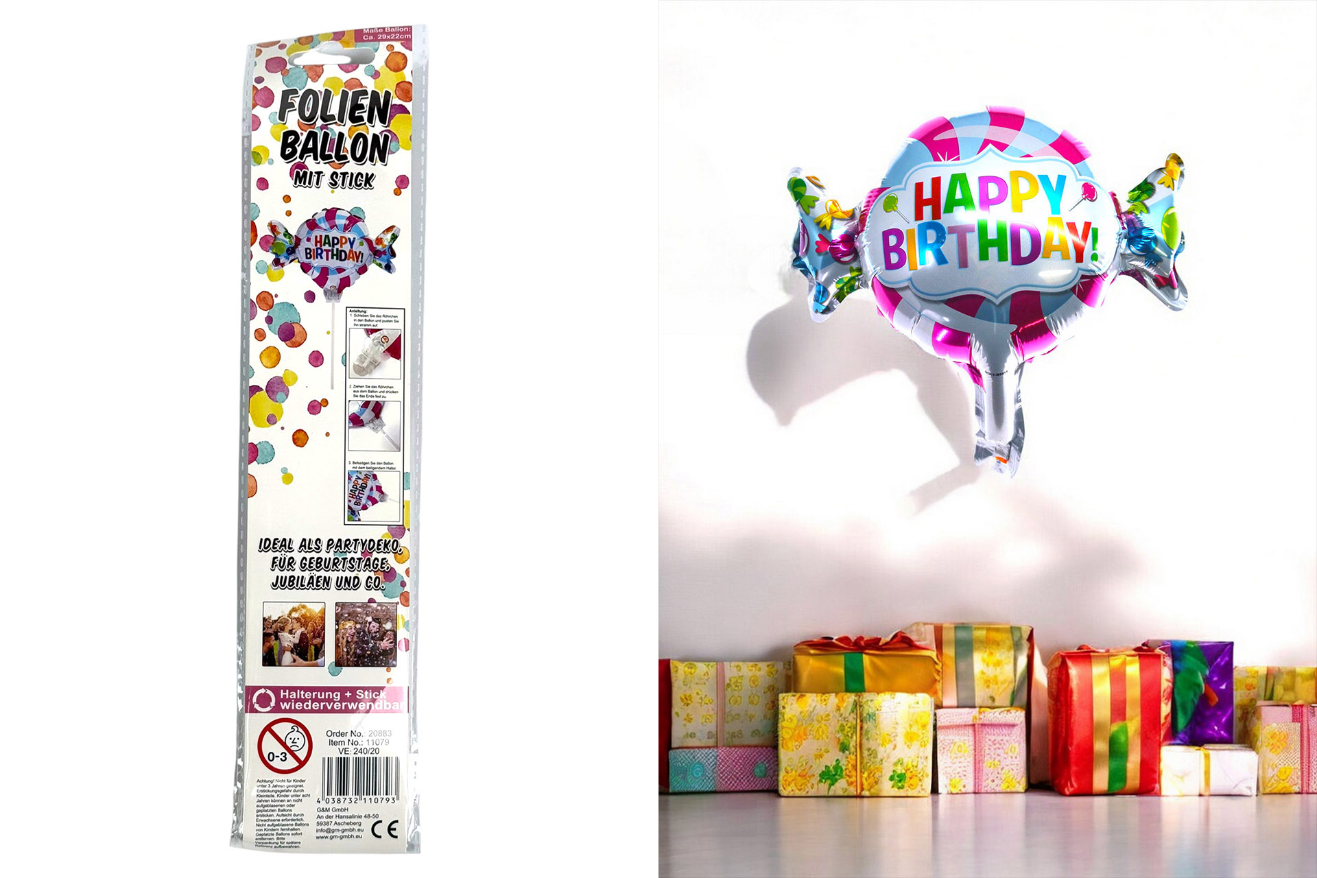 Folienballon Sortiment Refill für Display "Happy birthday Bonbon"mit Stick, 40cm