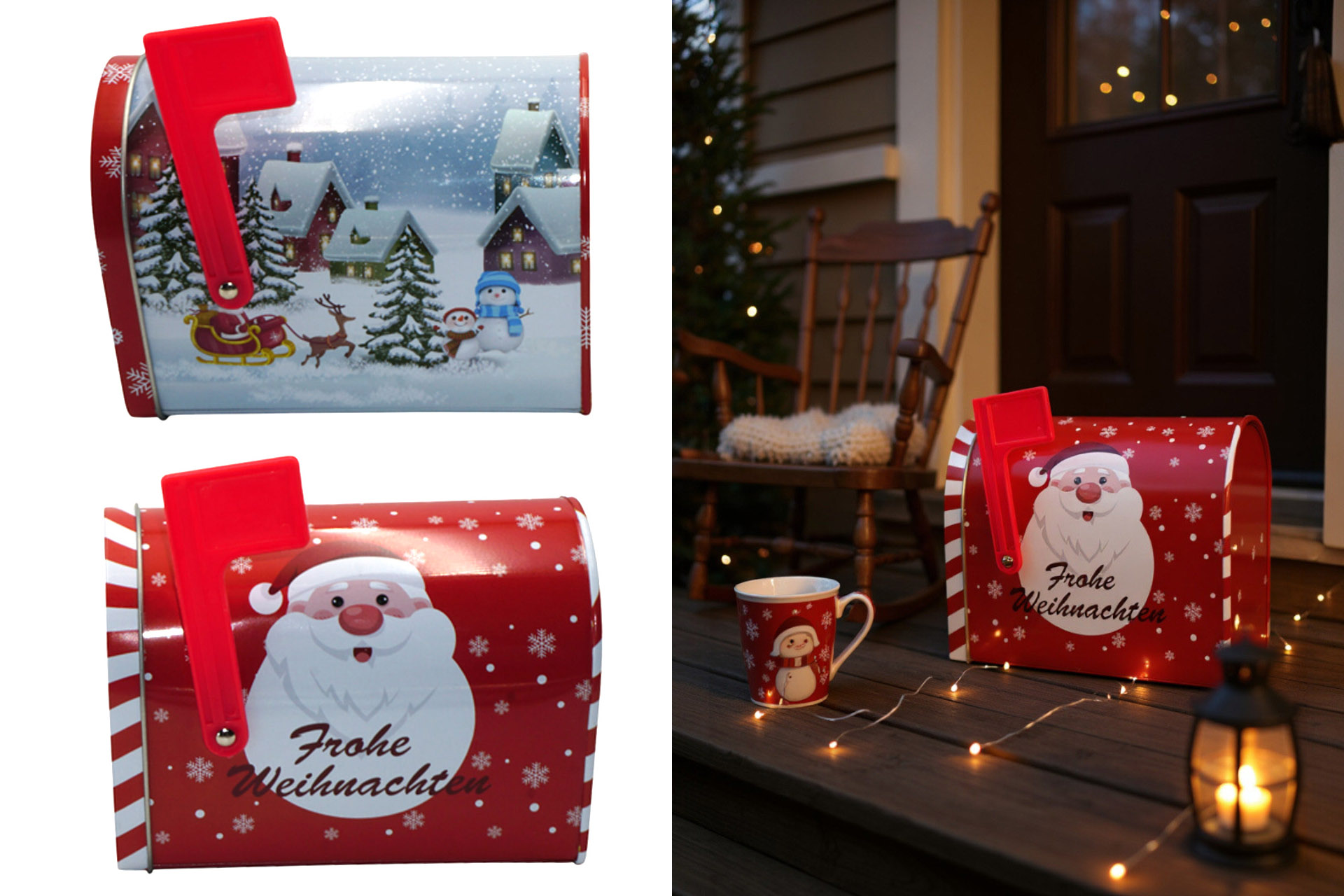 Metalldose Weihnachten "Briefkasten", 13x7x9,5cm, 2 Designs
