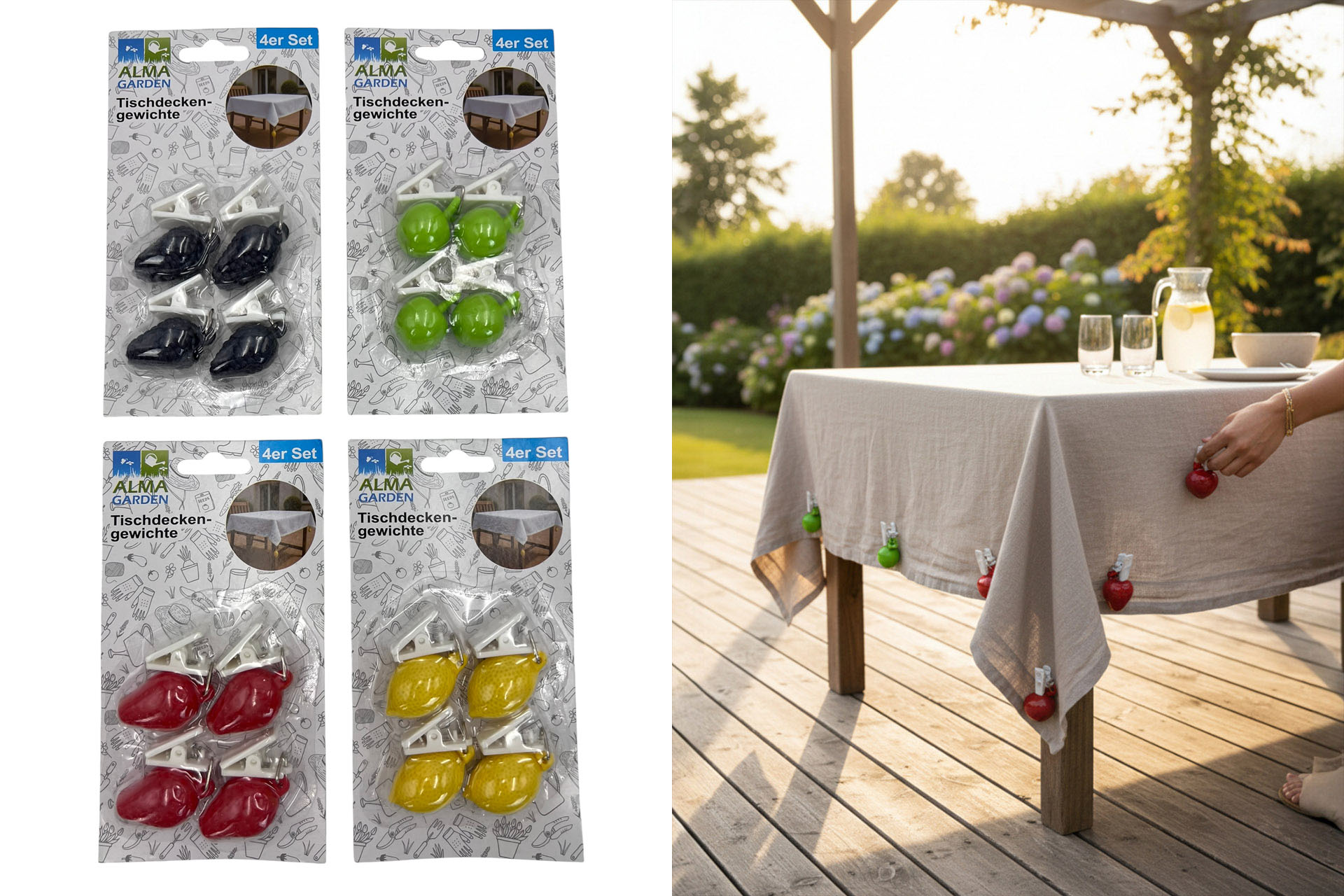 Tischdeckenbeschwerer "Früchte", 4er Set, 4 Designs