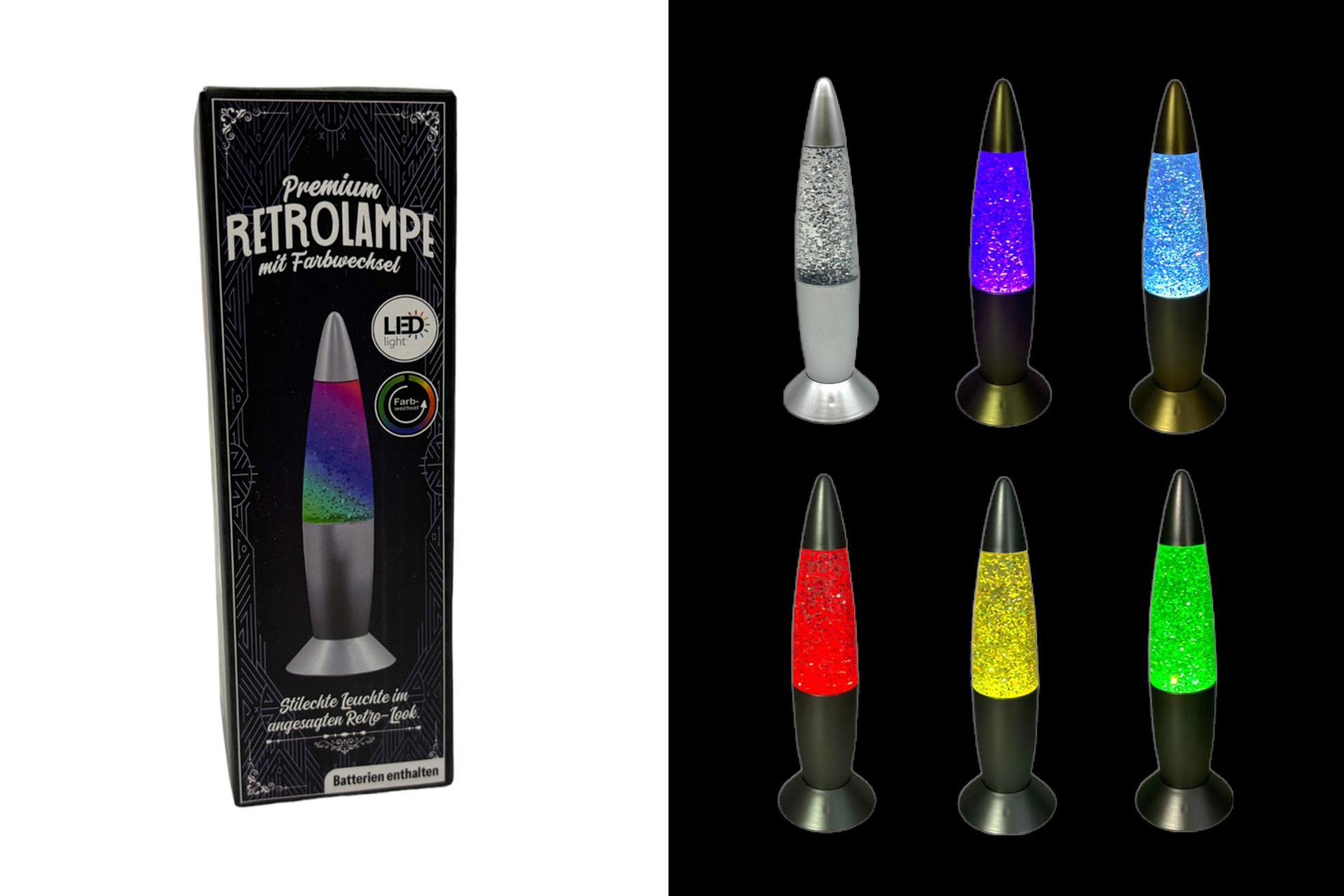 Lavalampe 19x6cm Glitter Colourful, bunt sortiert