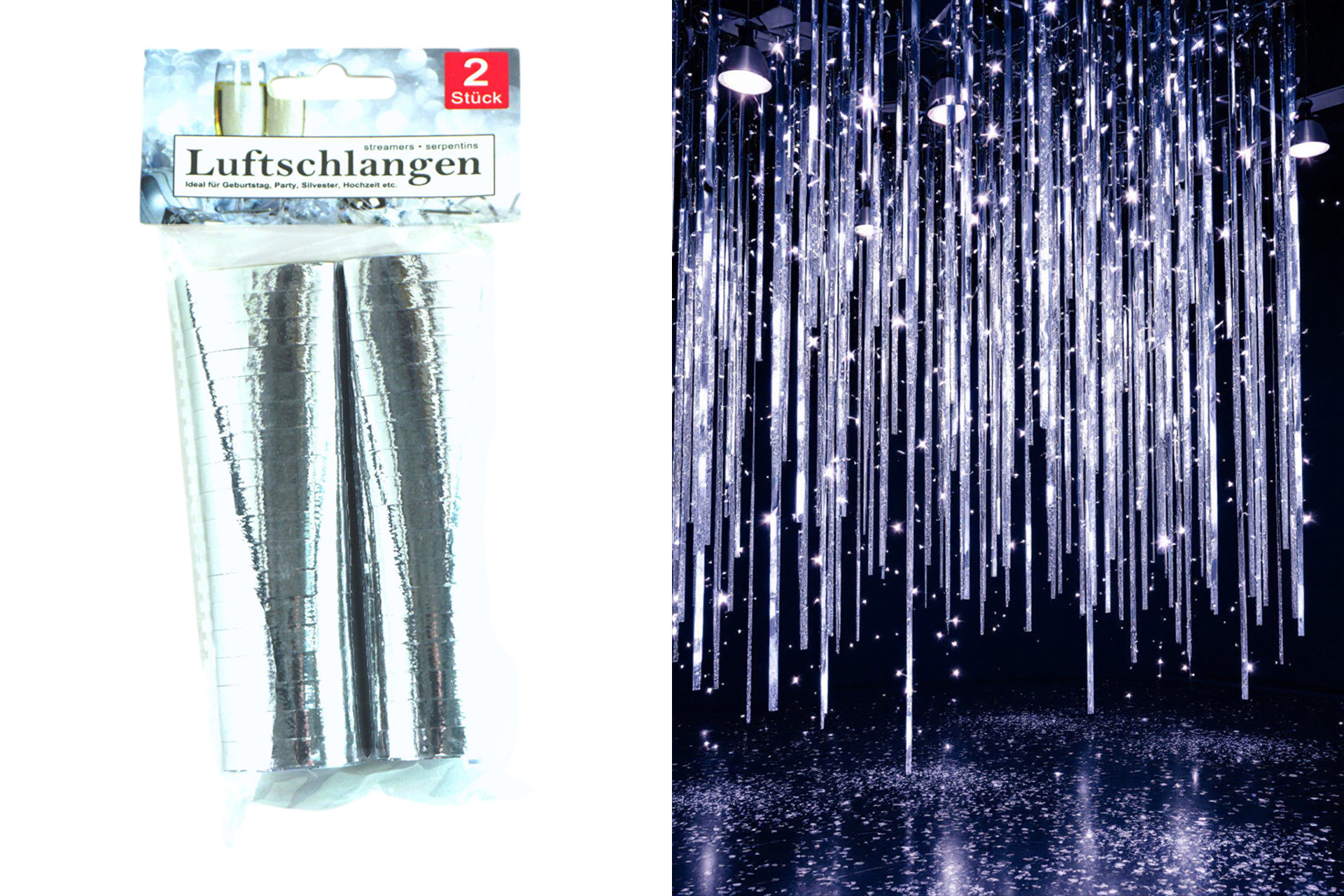 Luftschlangen silber, 2m, 2er