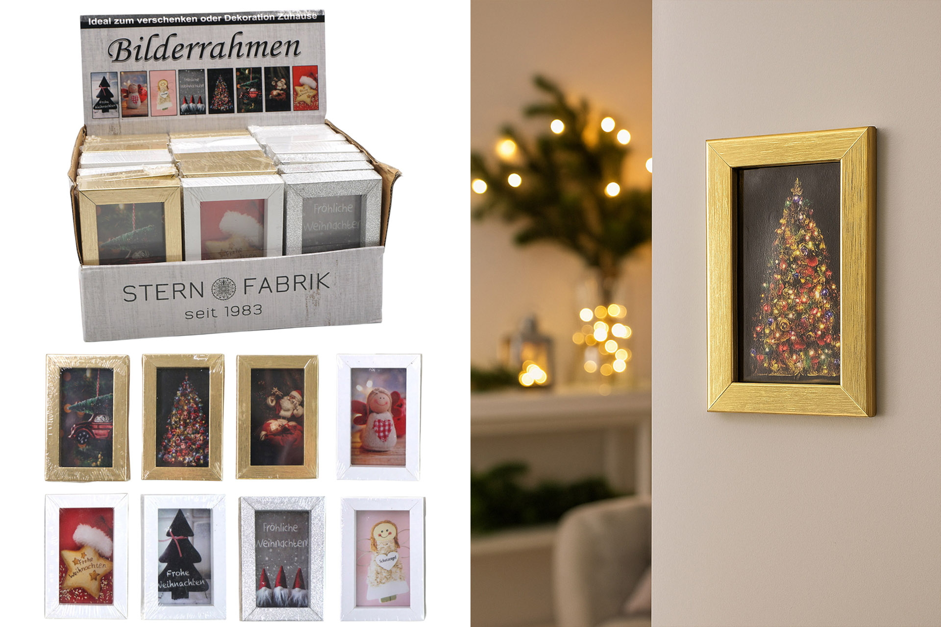 Bilderrahmen 8,5x5,5x1,8cm mit Weihnachtssprüchen, 8 Designs, im Display