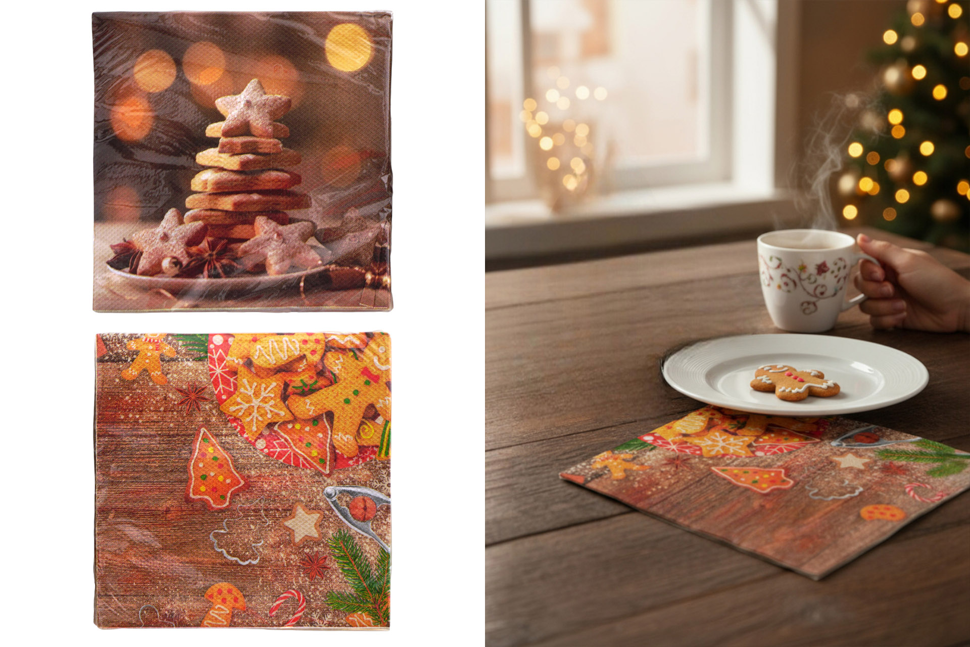 Servietten "WH-Cafe" 33x33cm, ¼ Falz, 3-lagig, 20er Pack, 2 Designs