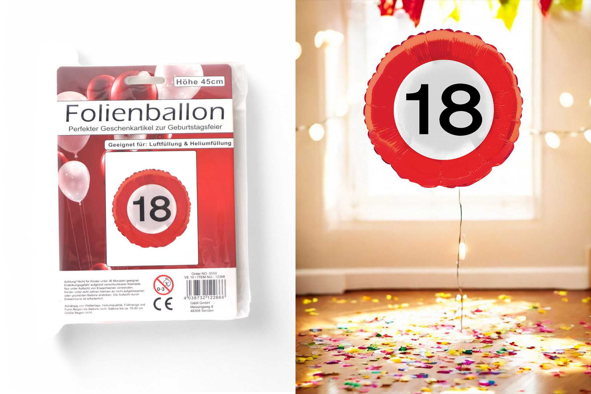 Folienballon Jubiläum Verkehrsschild "18", 45cm