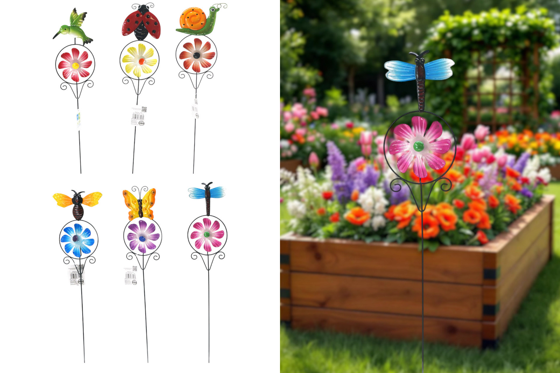 Gartenstecker Windrad Metall mit Tieren 14x3,5x61cm, 6 Designs