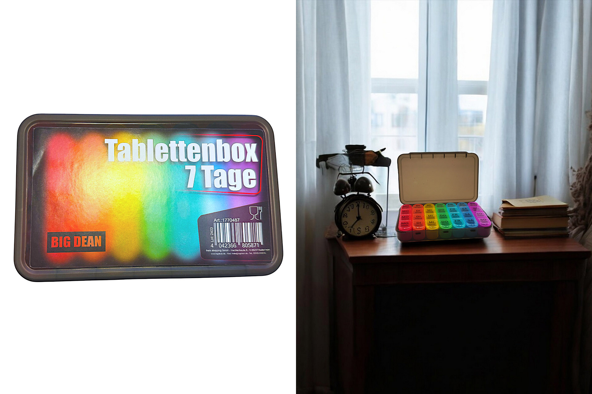 Pillenbox 7-Tage, 20x13x3,5cm, bunt