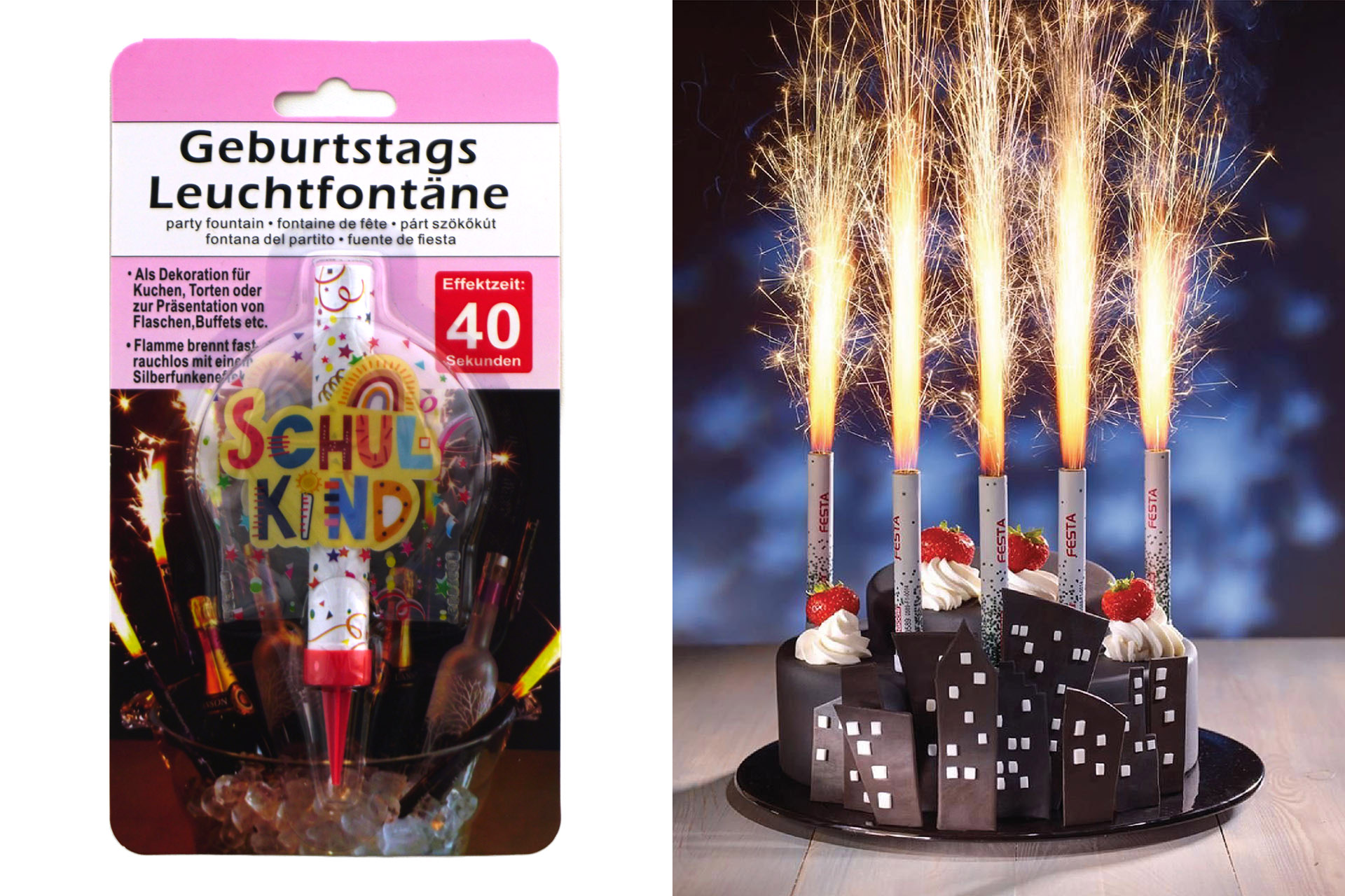 Geburtstagsfontäne "Ich bin jetzt ein Schulkind", Brenndauer 40 Sekunden