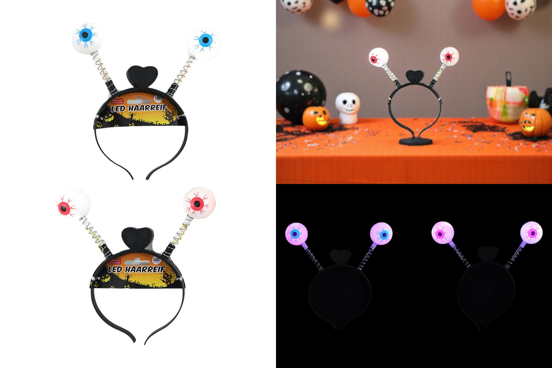 LED Haarreif Halloween "Auge", 2 LEDs, 27x23cm, 2 Designs