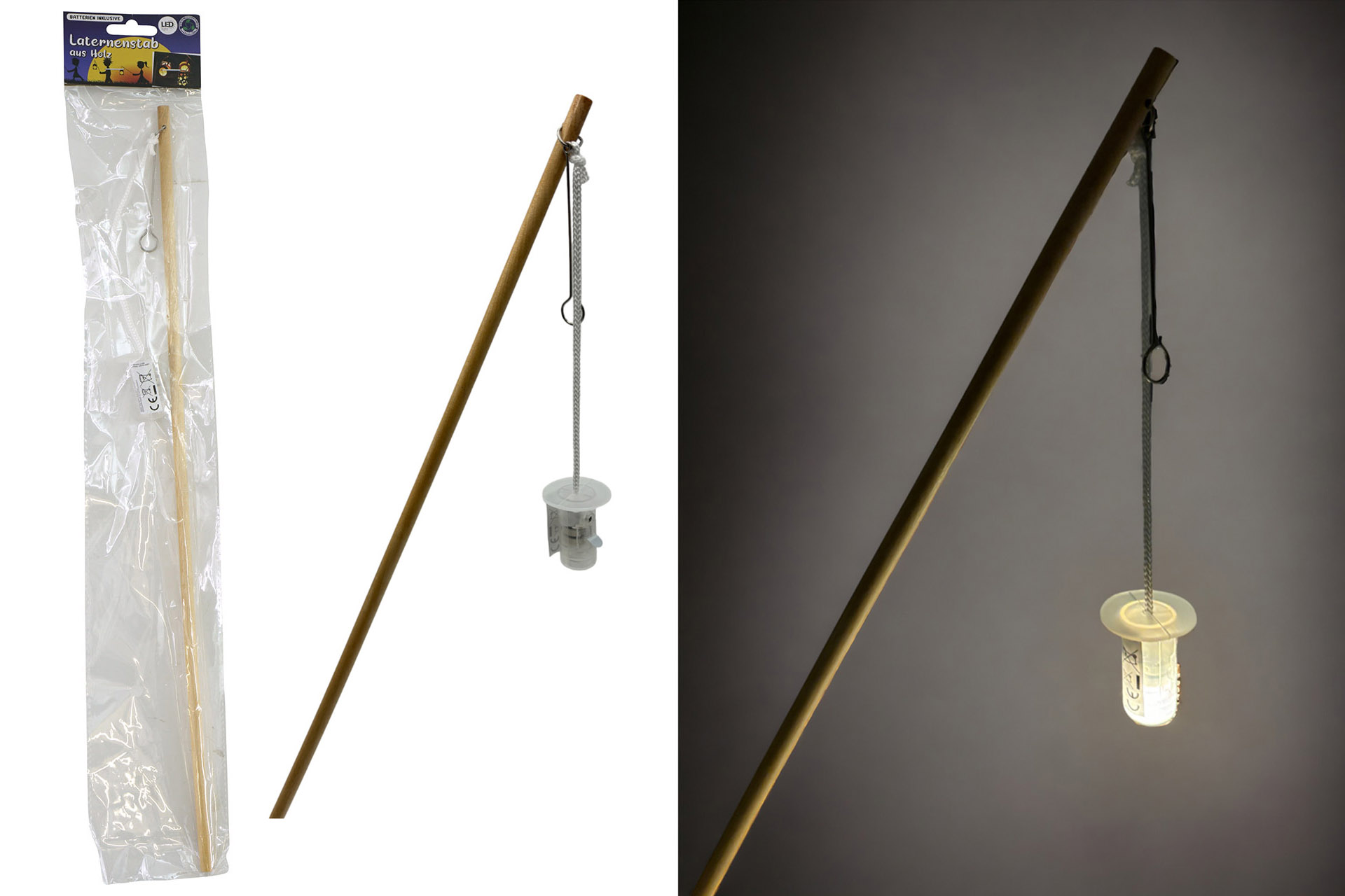 Laternenstab "Holzstab", mit LED, 50cm