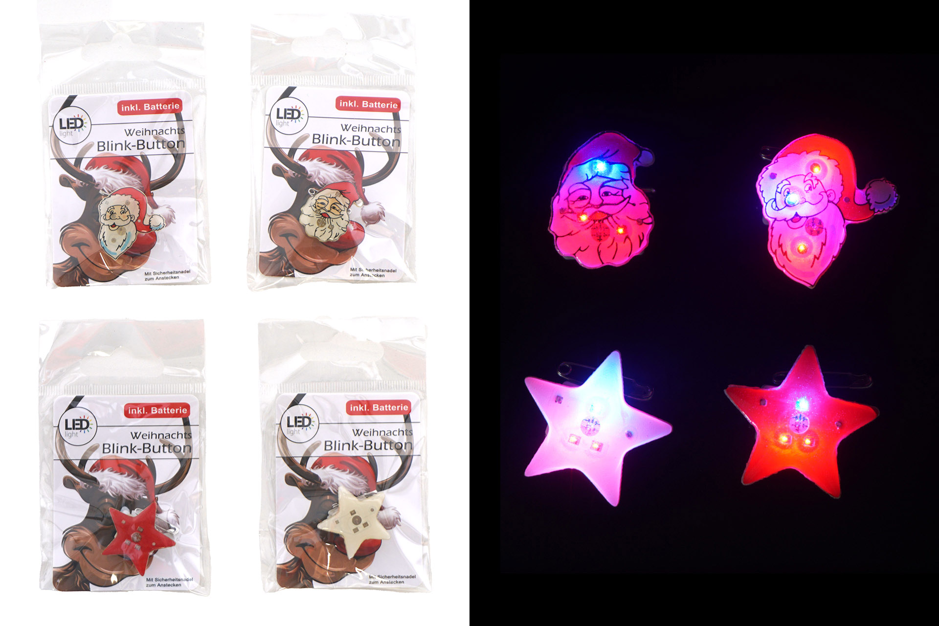 LED Weihnachtsanstecker Blink-Button, 4 Designs