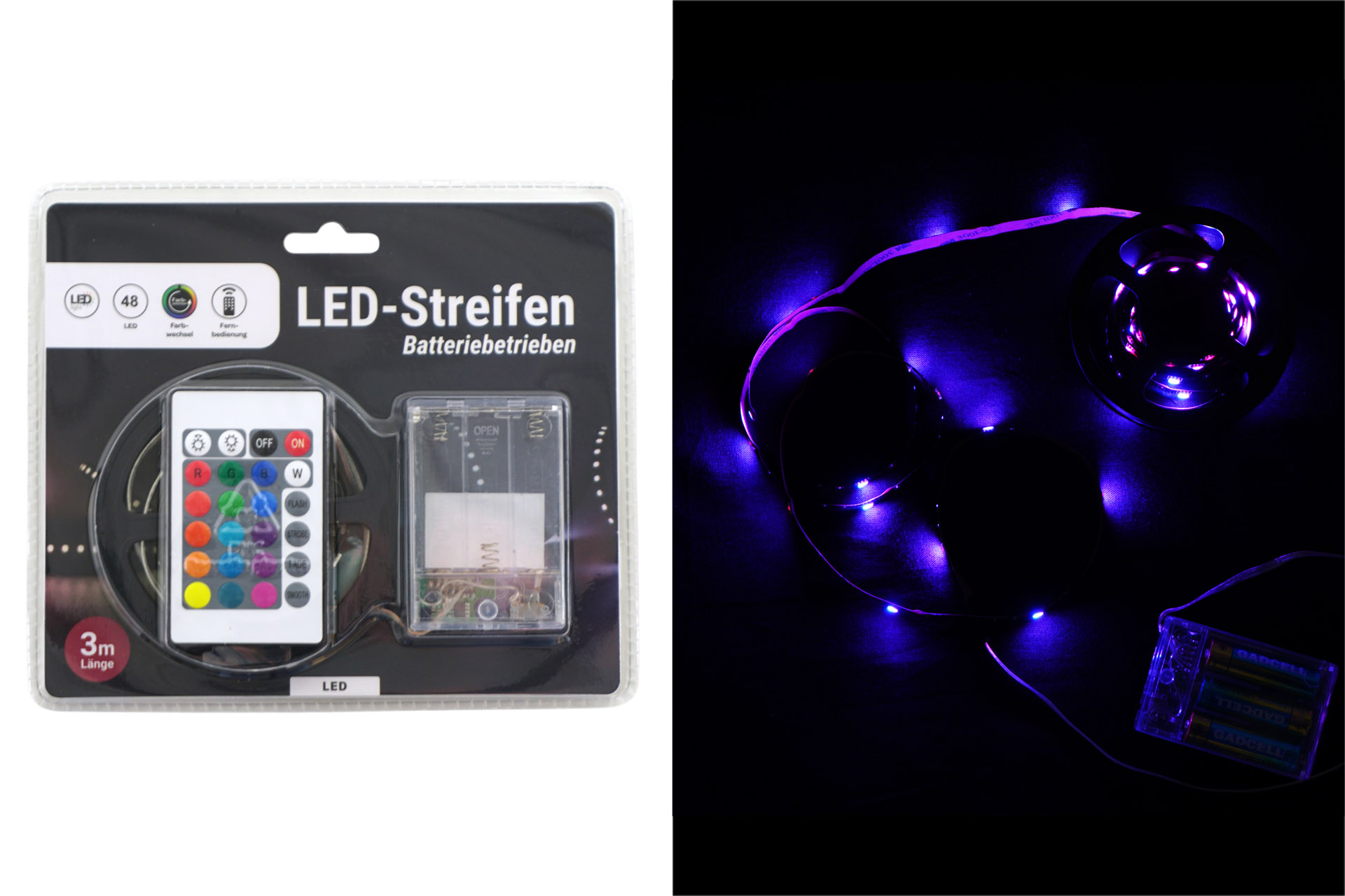 LED Licht "Streifen" Batteriebetrieben, 48 LEDs, 3m