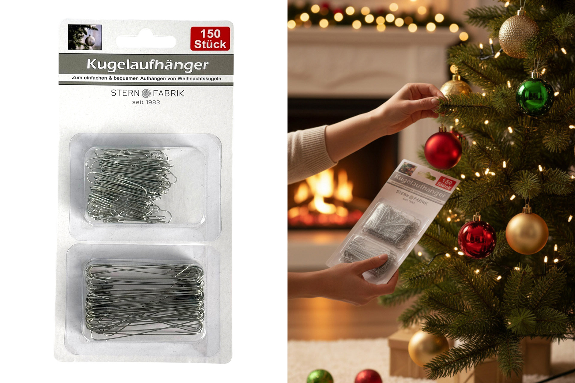 Weihnachtskugeln H Aufhänger Baumhaken silber, 150er