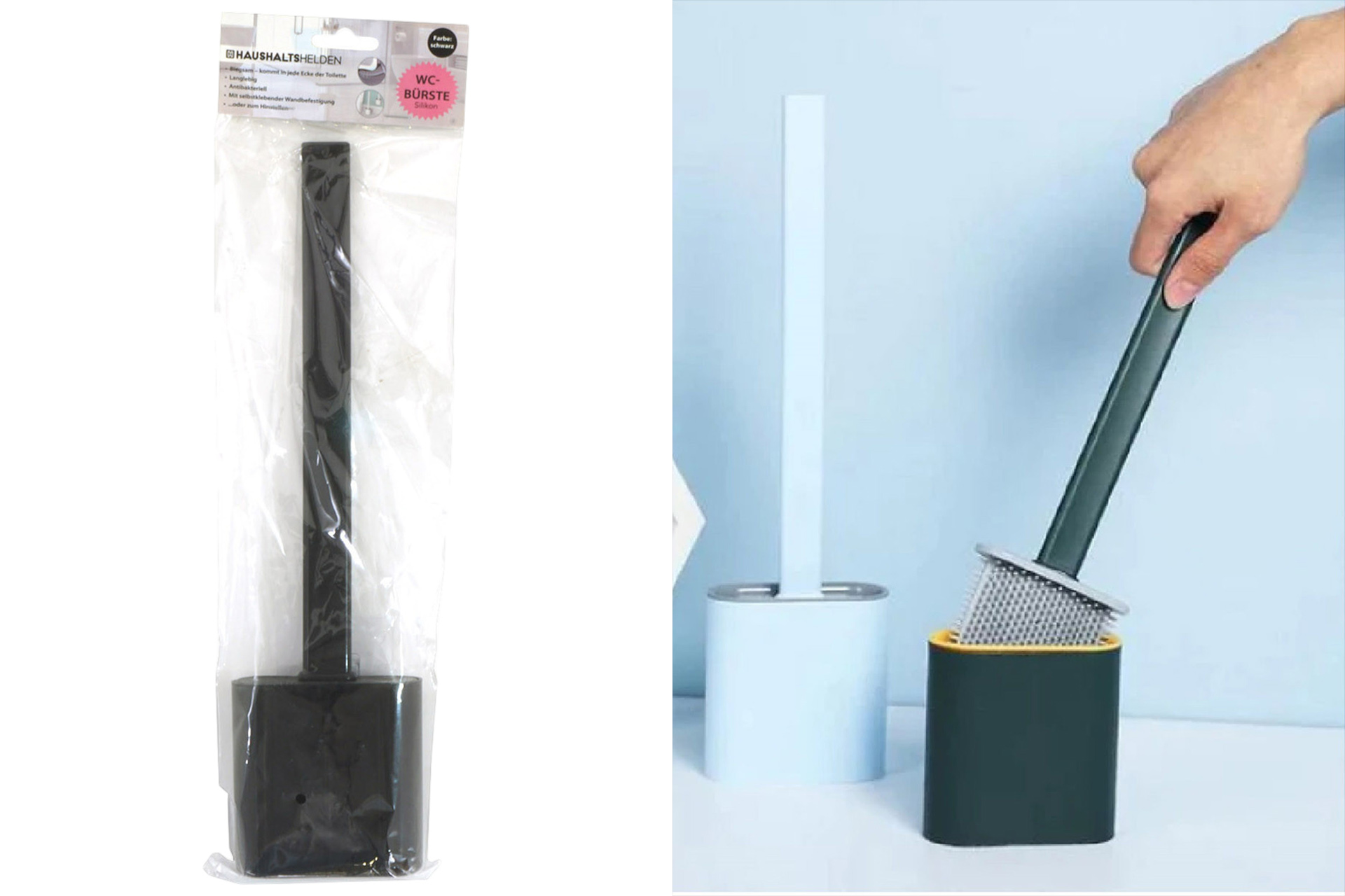 WC-Bürste Silikon inklusive Halterung, 36cm, schwarz