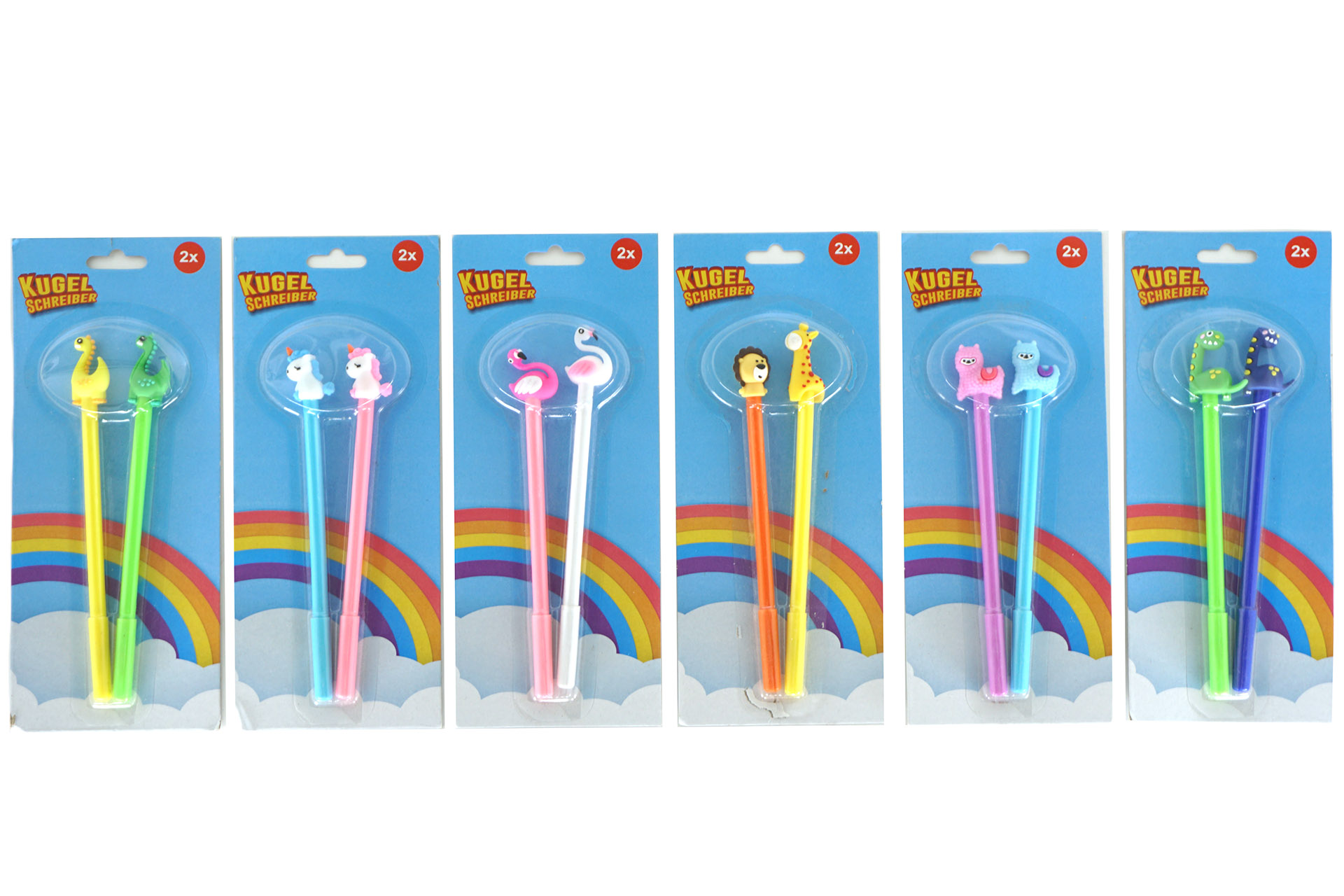 Kugelschreiber Tiere bunt, 2er, 6 Designs, 10 Farben