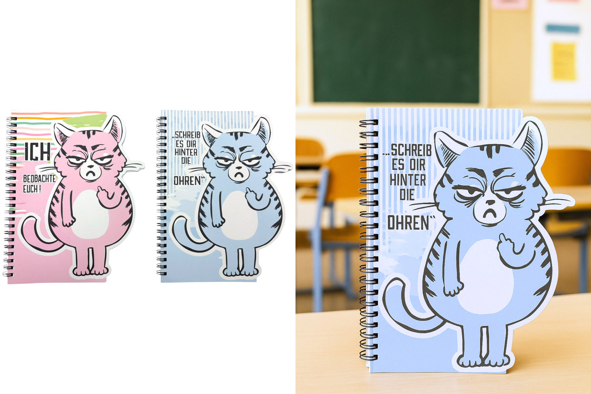 Notizbuch 3D"Miesekatze", 22x18cm, 80 Blatt, 2 fach sortiert, im Display