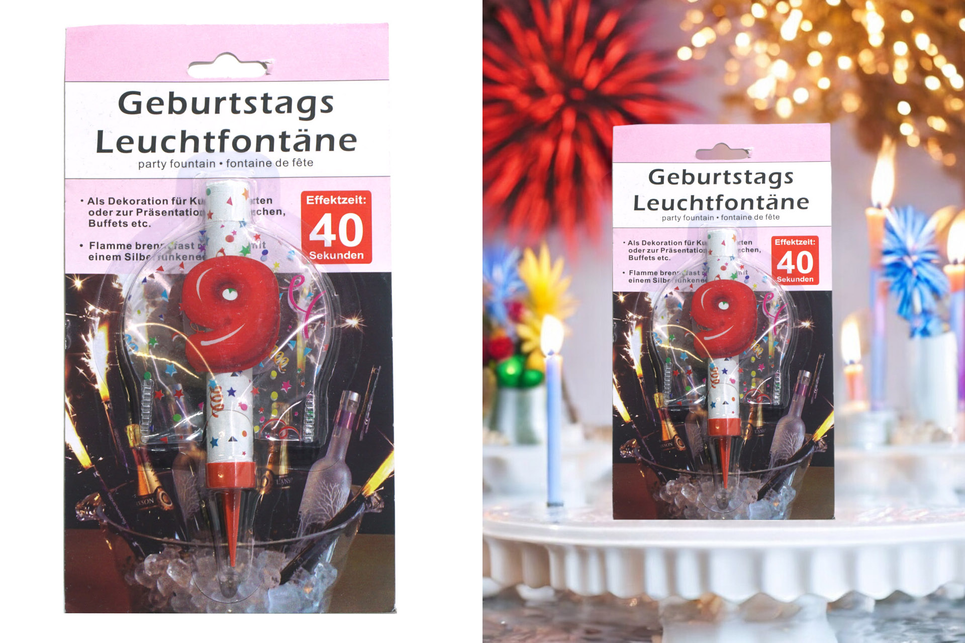 Geburtstagsfontäne Ziffer - 9, Brenndauer 40 Sekunden