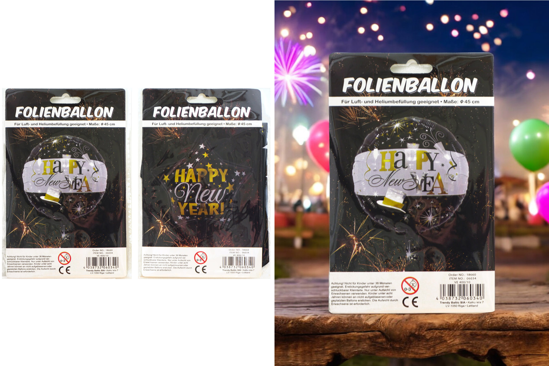 Folienballon "Happy New Year!", Ø 45cm, 2 Designs