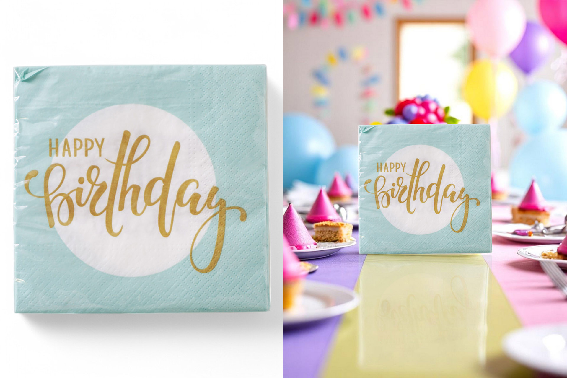 Servietten "Happy Birthday" 33x33cm, ¼ Falz, 3-lagig, 20er Pack