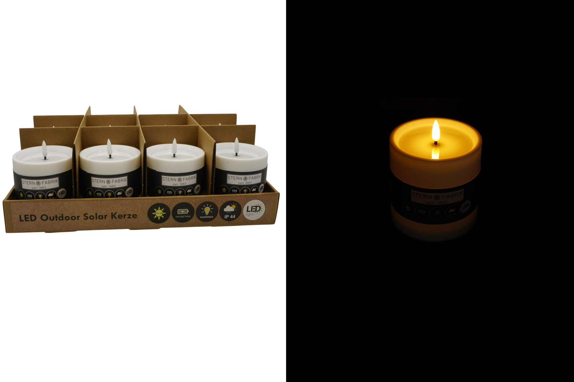 LED Solar Outdoor Kerze, 10x10x10cm, weiß, 1 LED, im Display