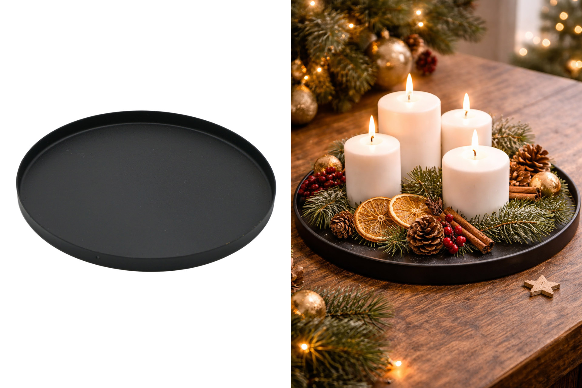 Weihnachtsdeko Metall "Kerzenteller", Ø 12x1cm, schwarz
