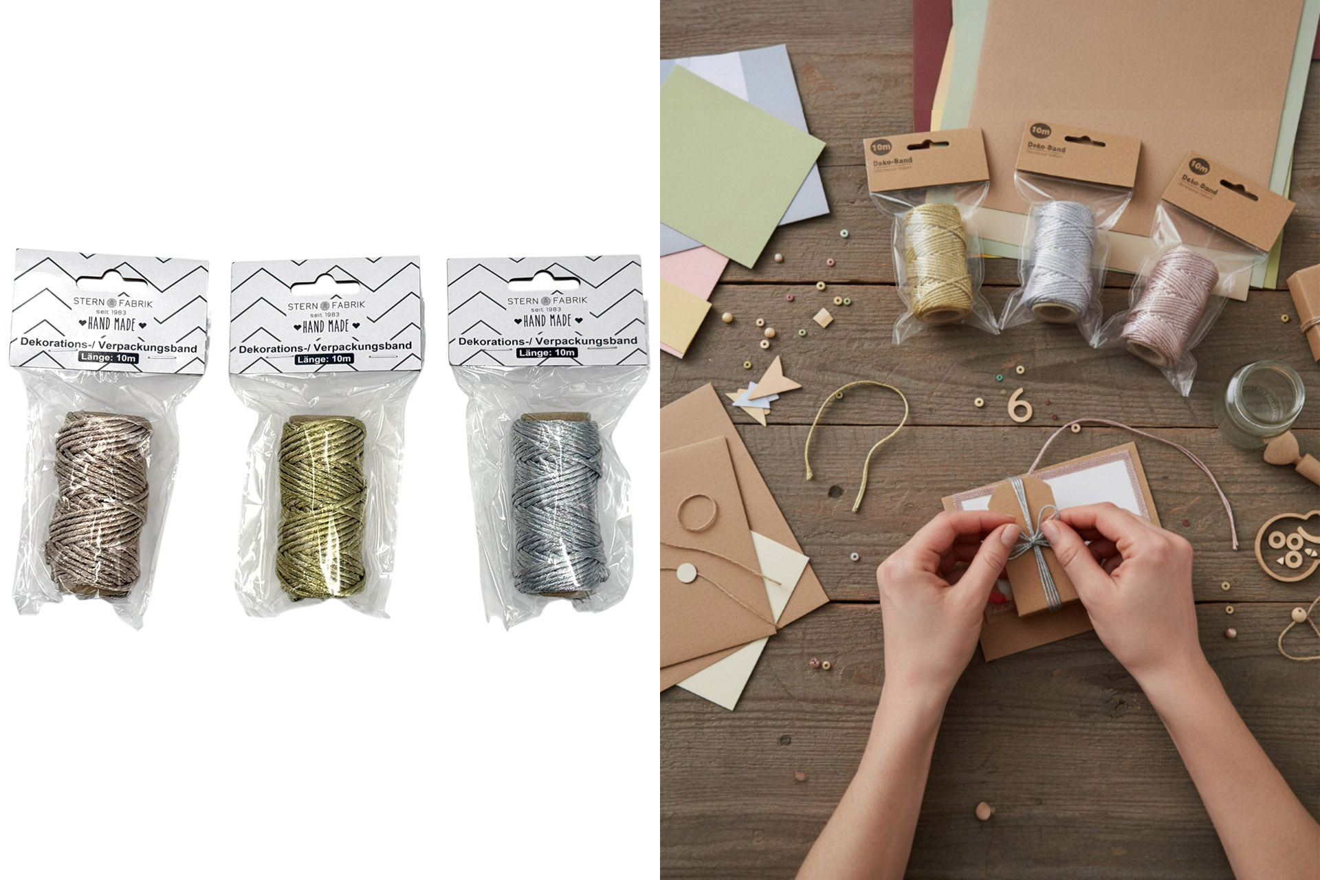 Dekorations-und Verpackungsband, 10m, 3 Farben