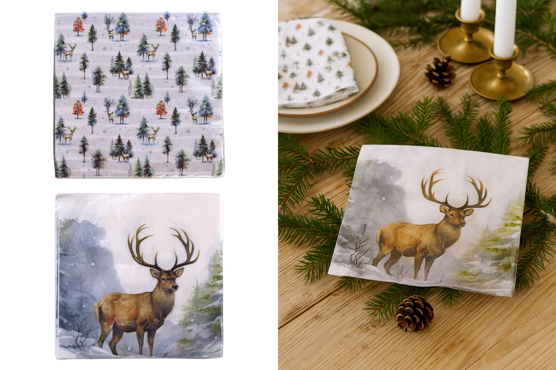 Servietten "WH-Modern" 33x33cm, ¼ Falz, 3-lagig, 20er Pack, 2 Designs