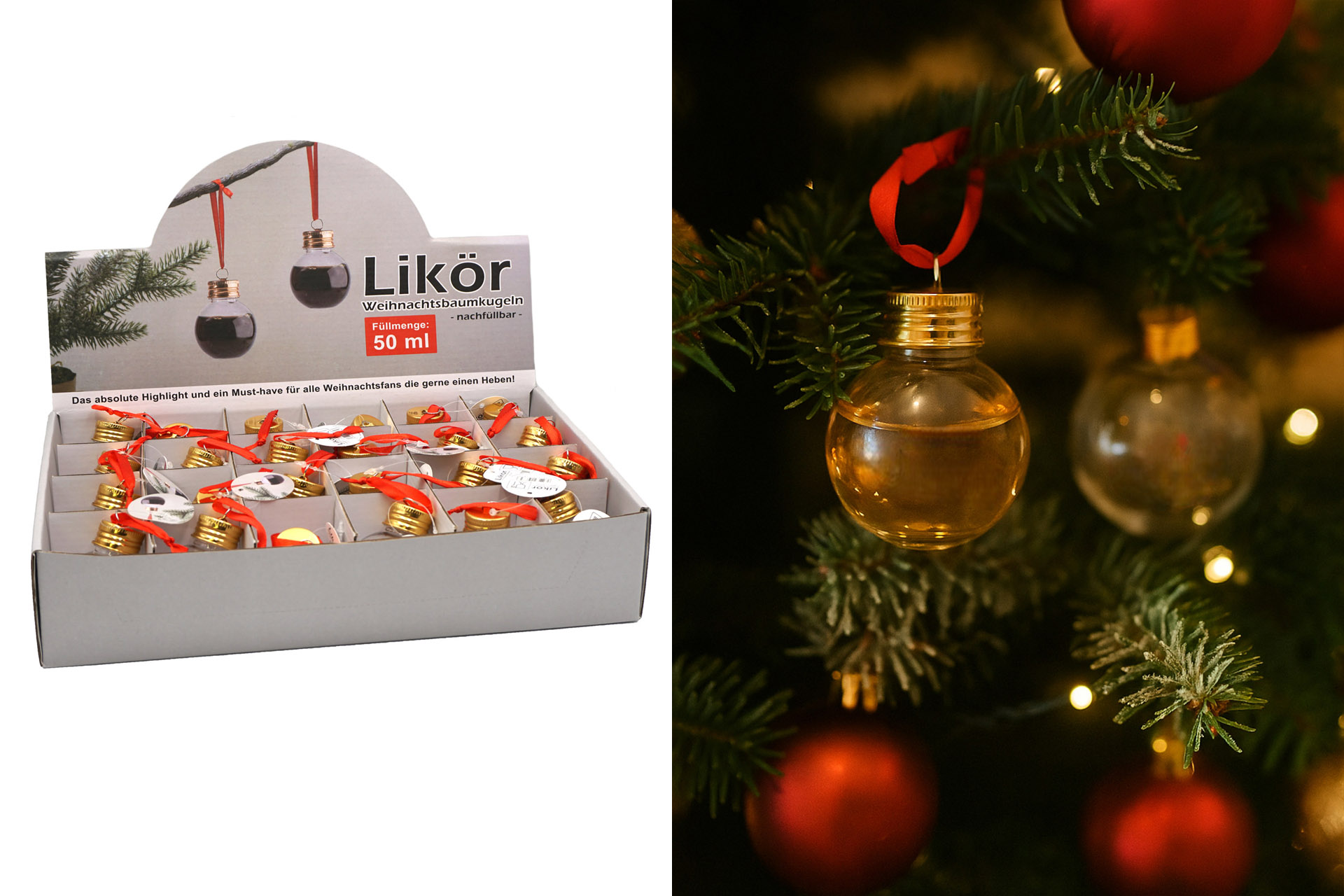 Likör Weihnachtskugel, 50 ml, Kunststoff im Display