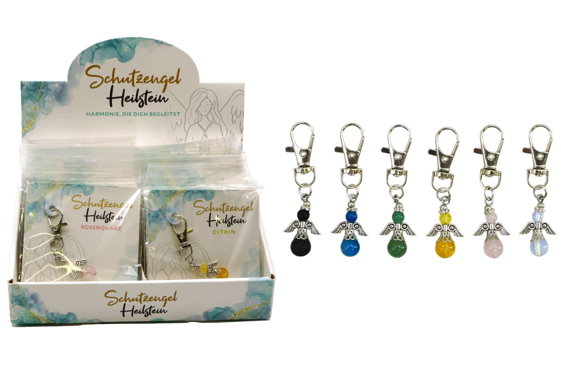 Edelstein Anhänger "Schutzengel-Heilstein" auf Geschenkkarte, 6 Designs, im Display