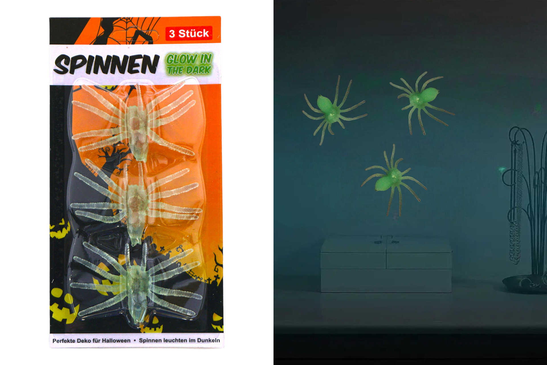 "Glow in the dark" - Spinnen, 3er Set, 8cm