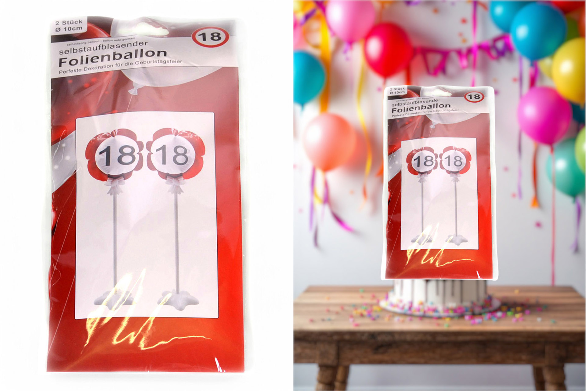 Jubiläums Sortiment Refill für Display Folienballon 2er selbstaufblasend "18"