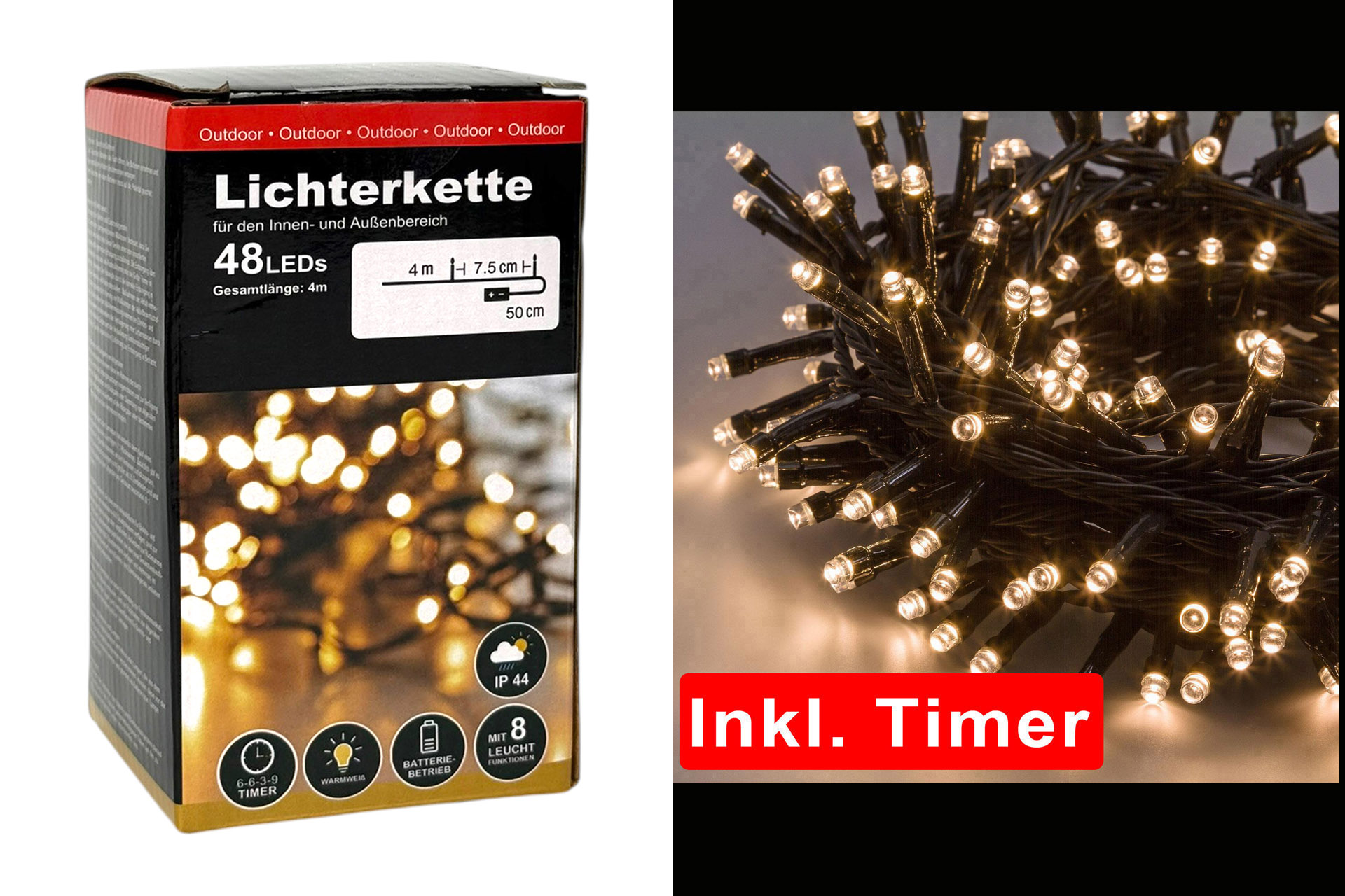 Lichterkette Basic LED 48er, Timer, 8 Lichtfunktionen