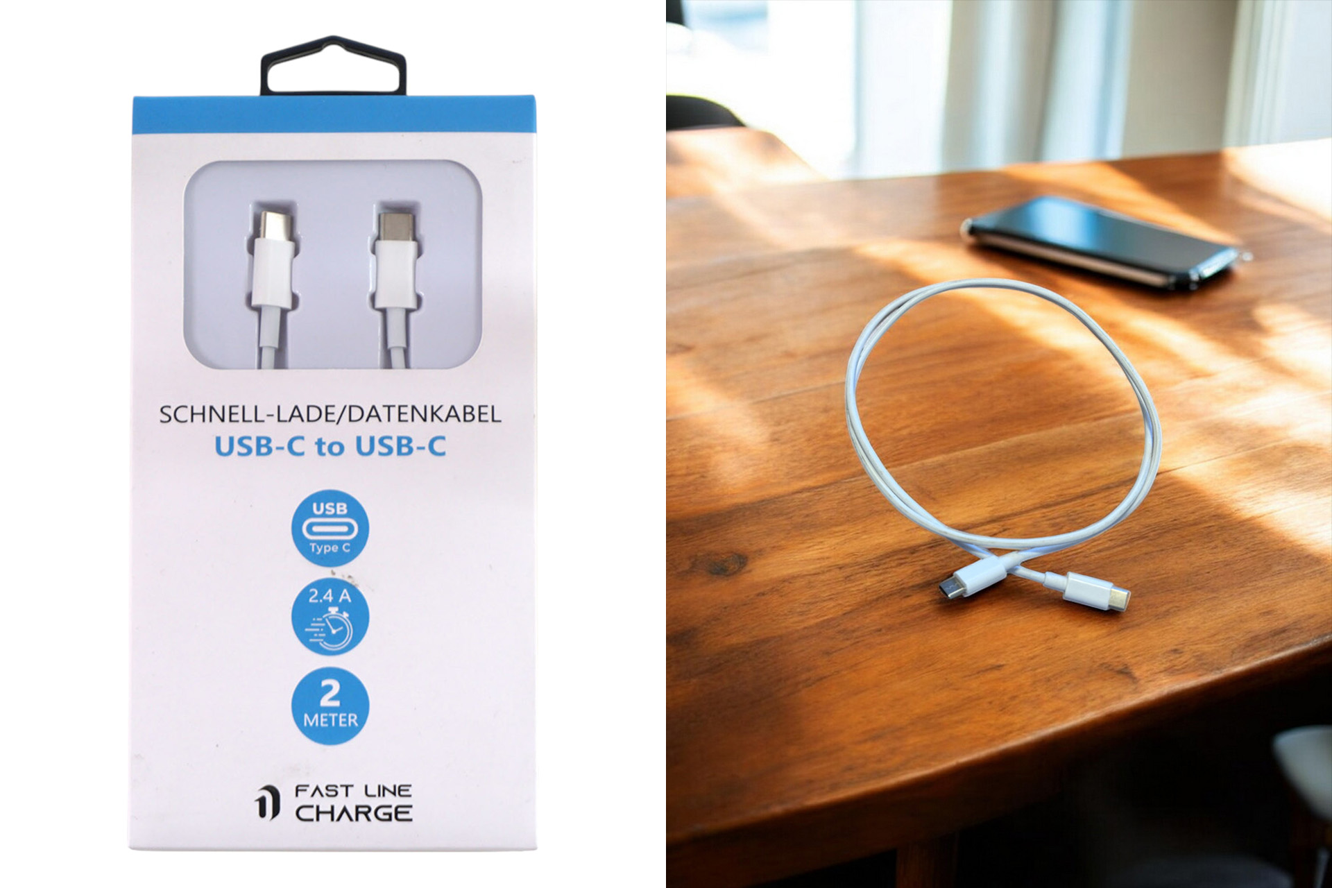 Lade-/Datenkabel "USB-C" PREMIUM, USB-C auf USB-C, 2m, weiß