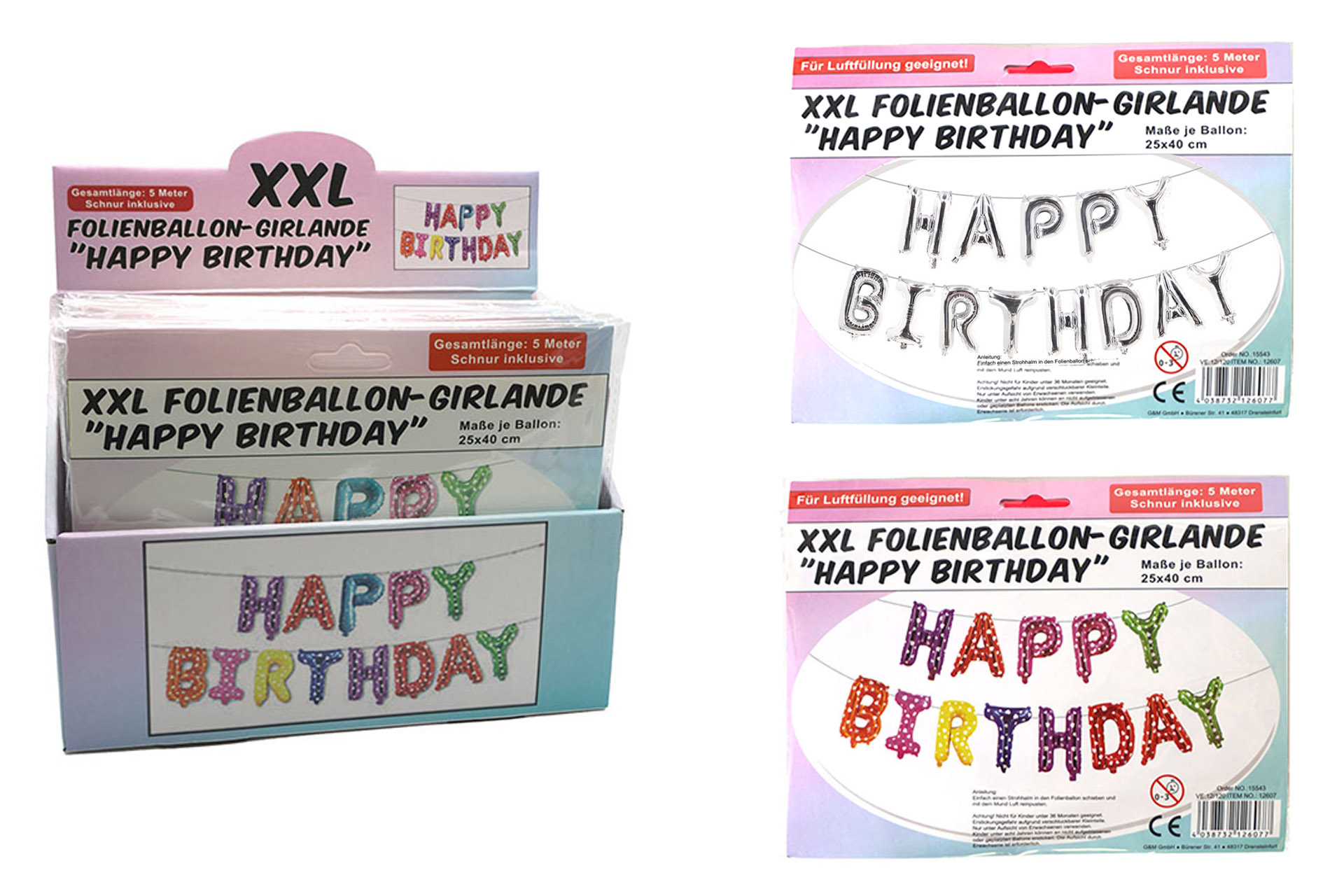 Folienballon "Happy Birthday" Girlande, sortiert