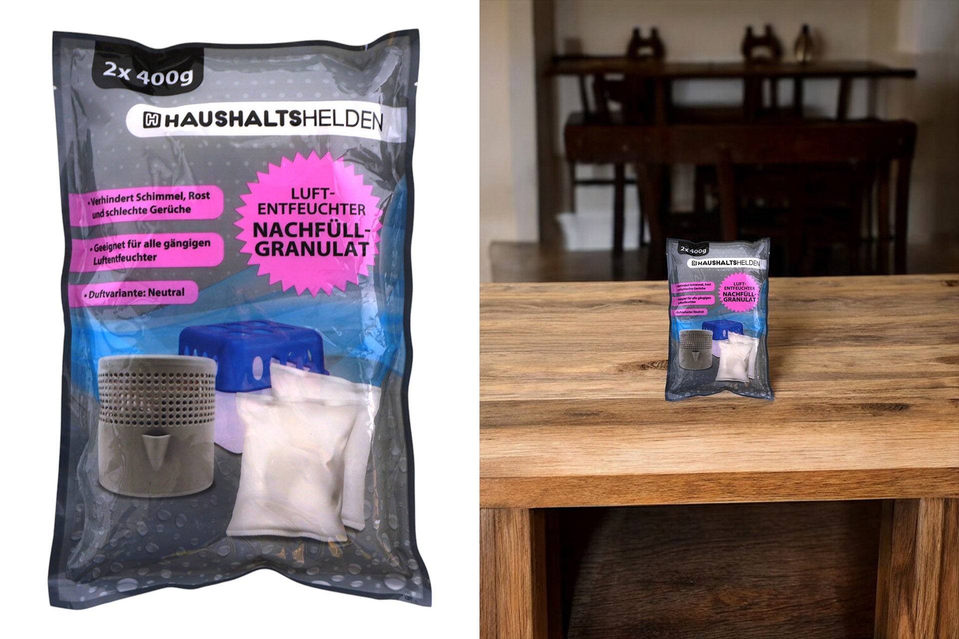 Luftentfeuchter Nachfüller Granulat, 2 Stück á 400g