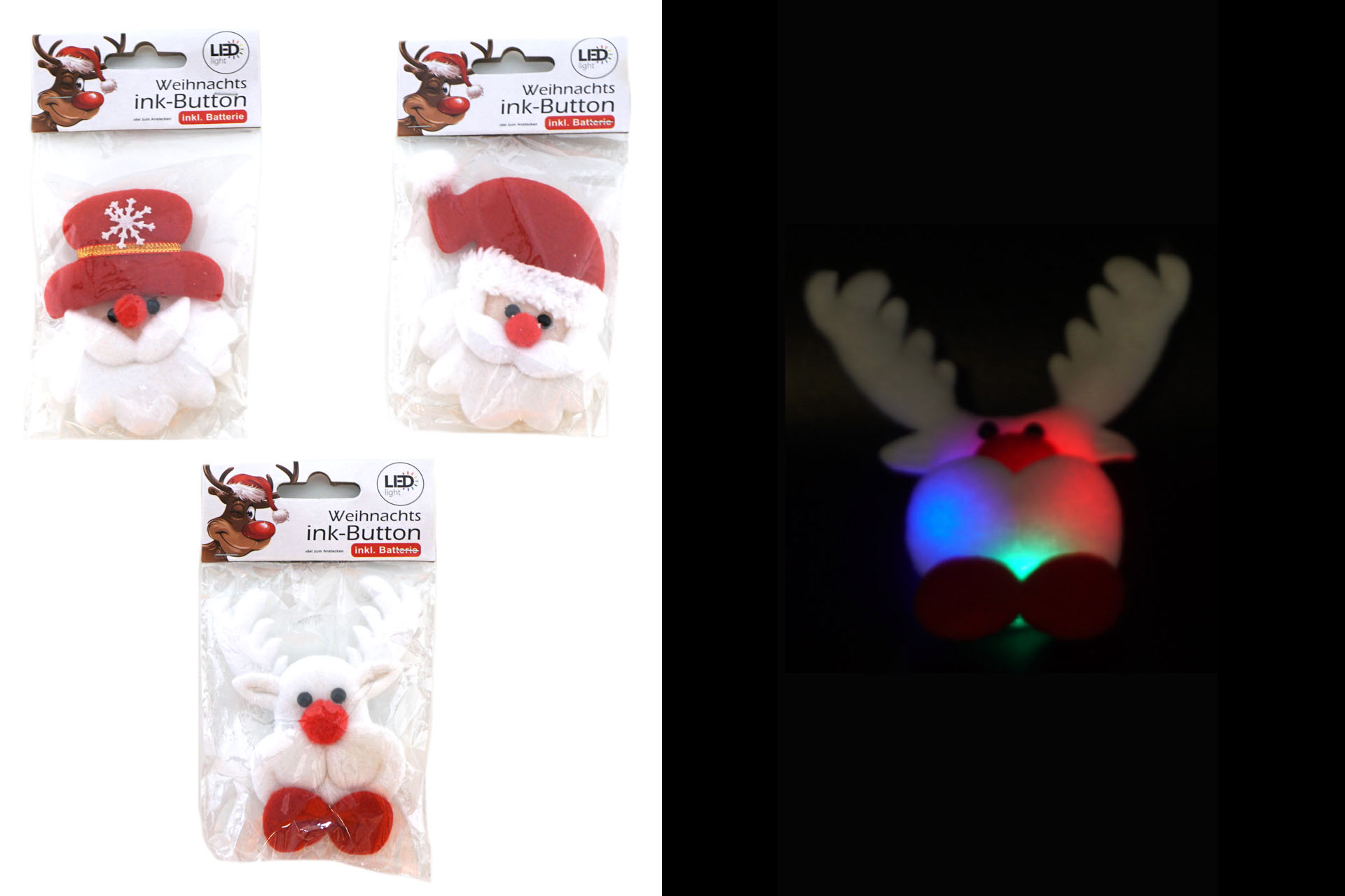 LED Weihnachtsanstecker Blink-Button, 3 Designs