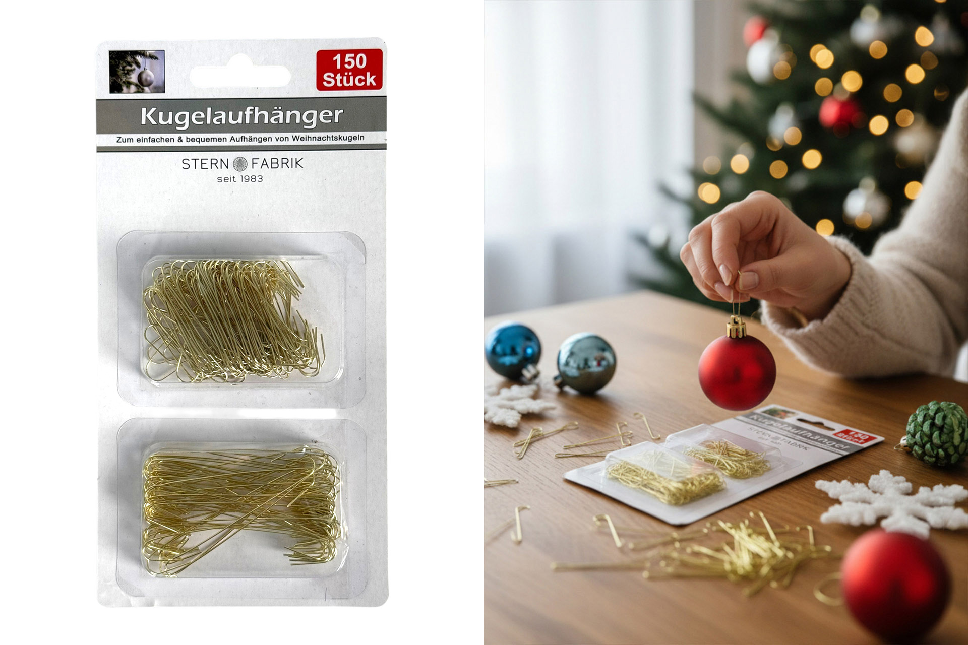 Weihnachtskugeln H Aufhänger Baumhaken gold, 150er