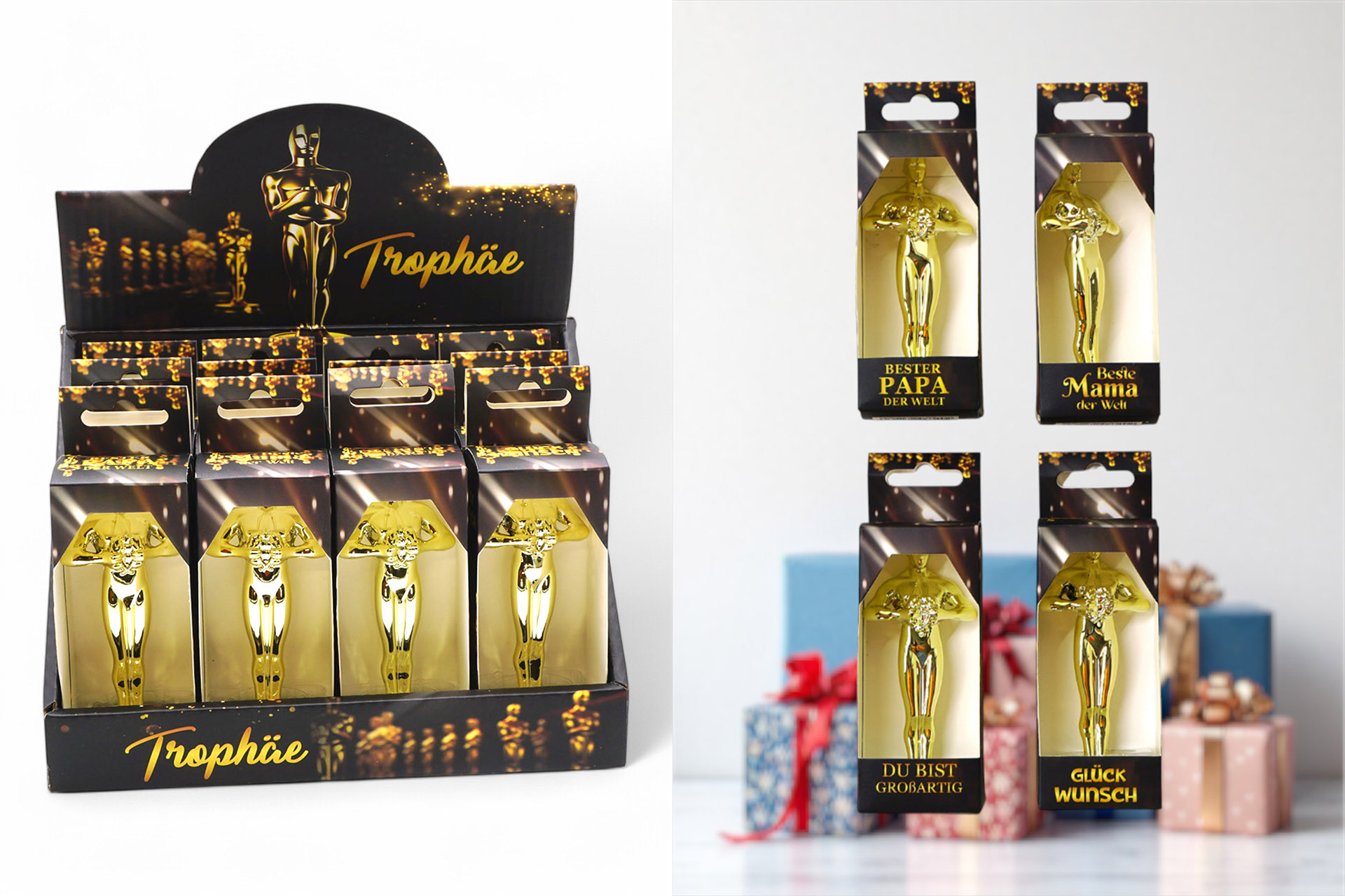 Figur "Trophäe" mit Spruch, 7,5x3,5cm, im Display