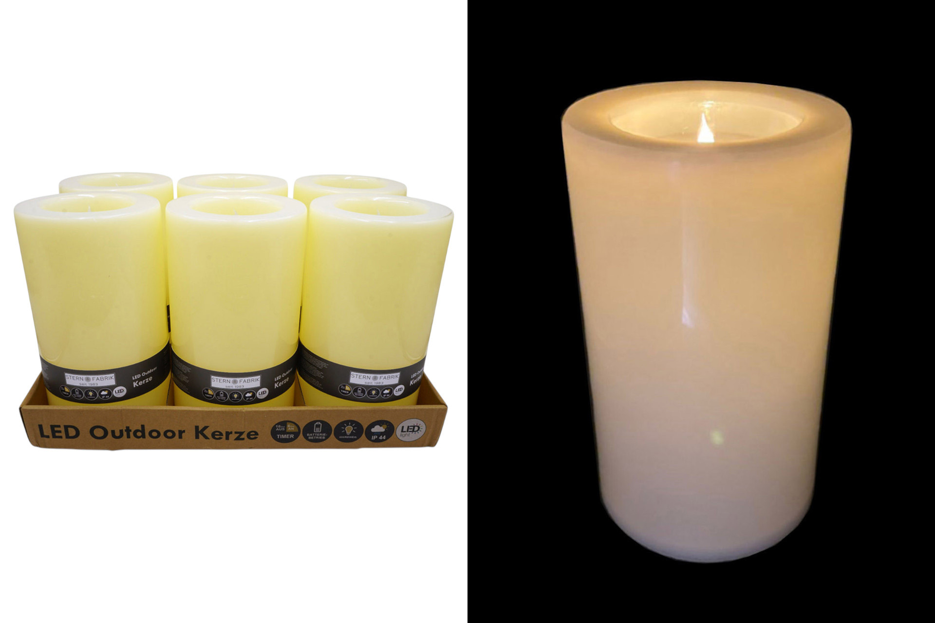 LED Outdoor Kerze, 15,5x15,5x27cm, mit Timer, creme, im Display