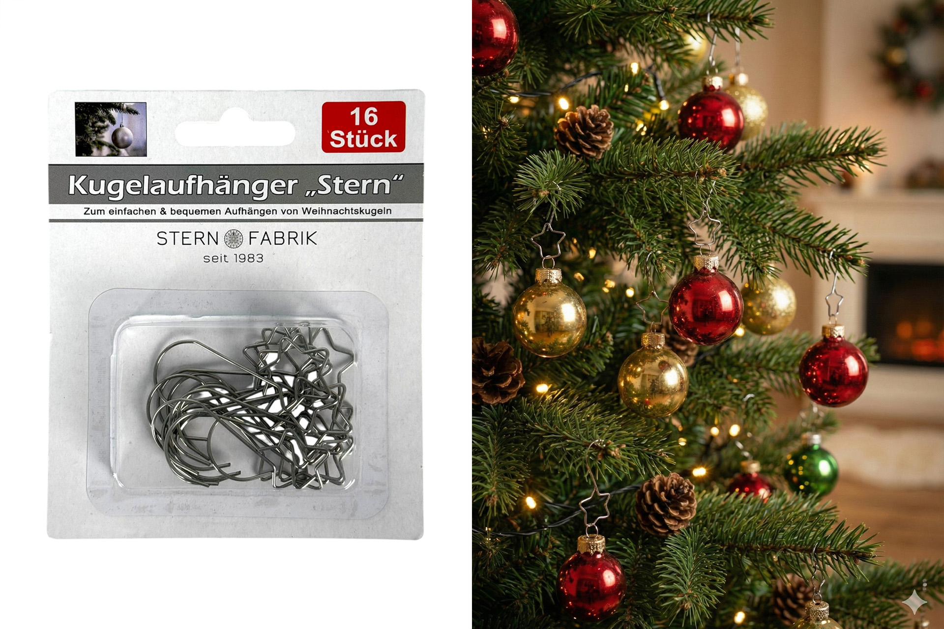 Weihnachtskugeln H Aufhänger Sternenhaken, 16er