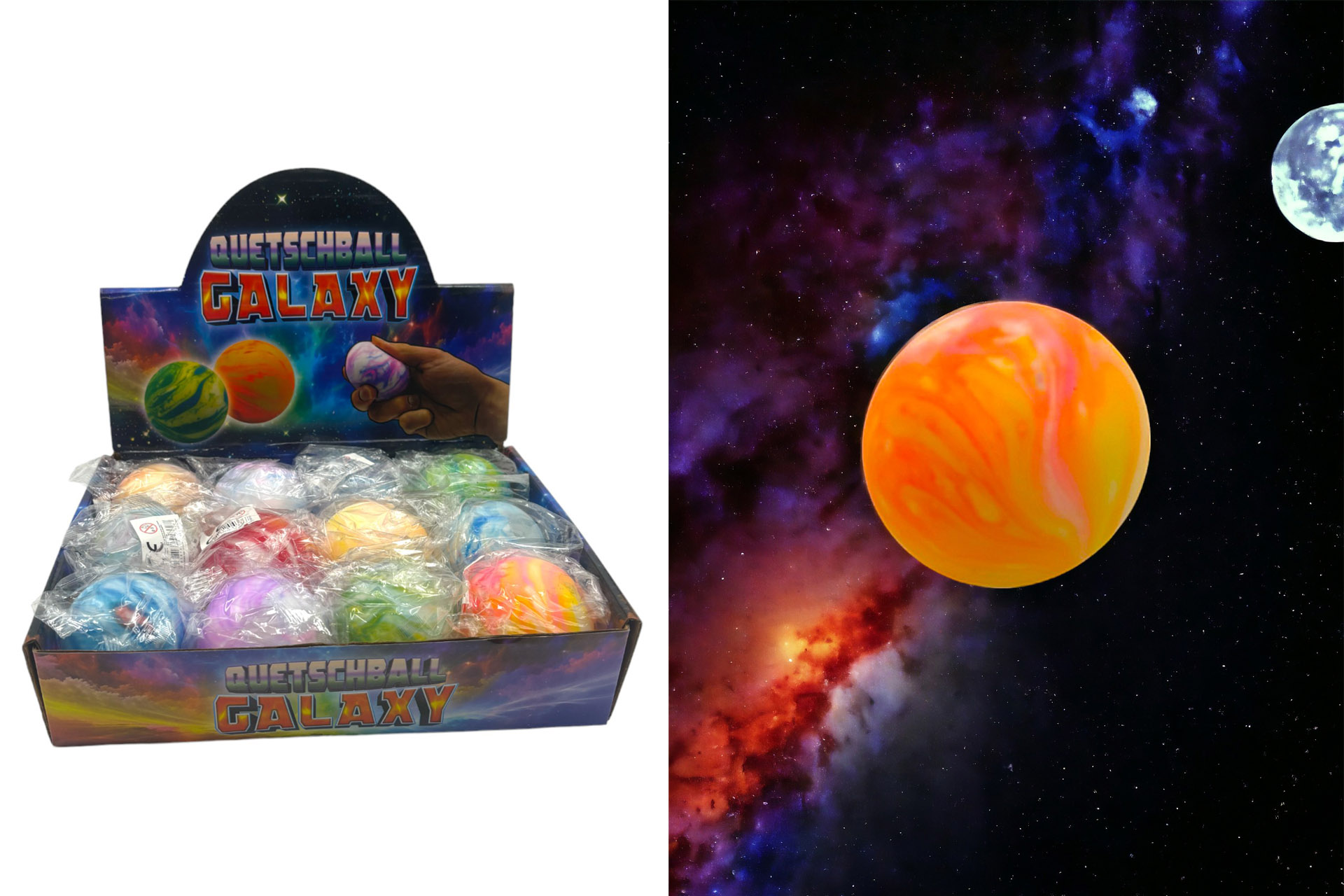 Quetschball Anti-Stress "Galaxy" bunt 12 Designs, im Display
