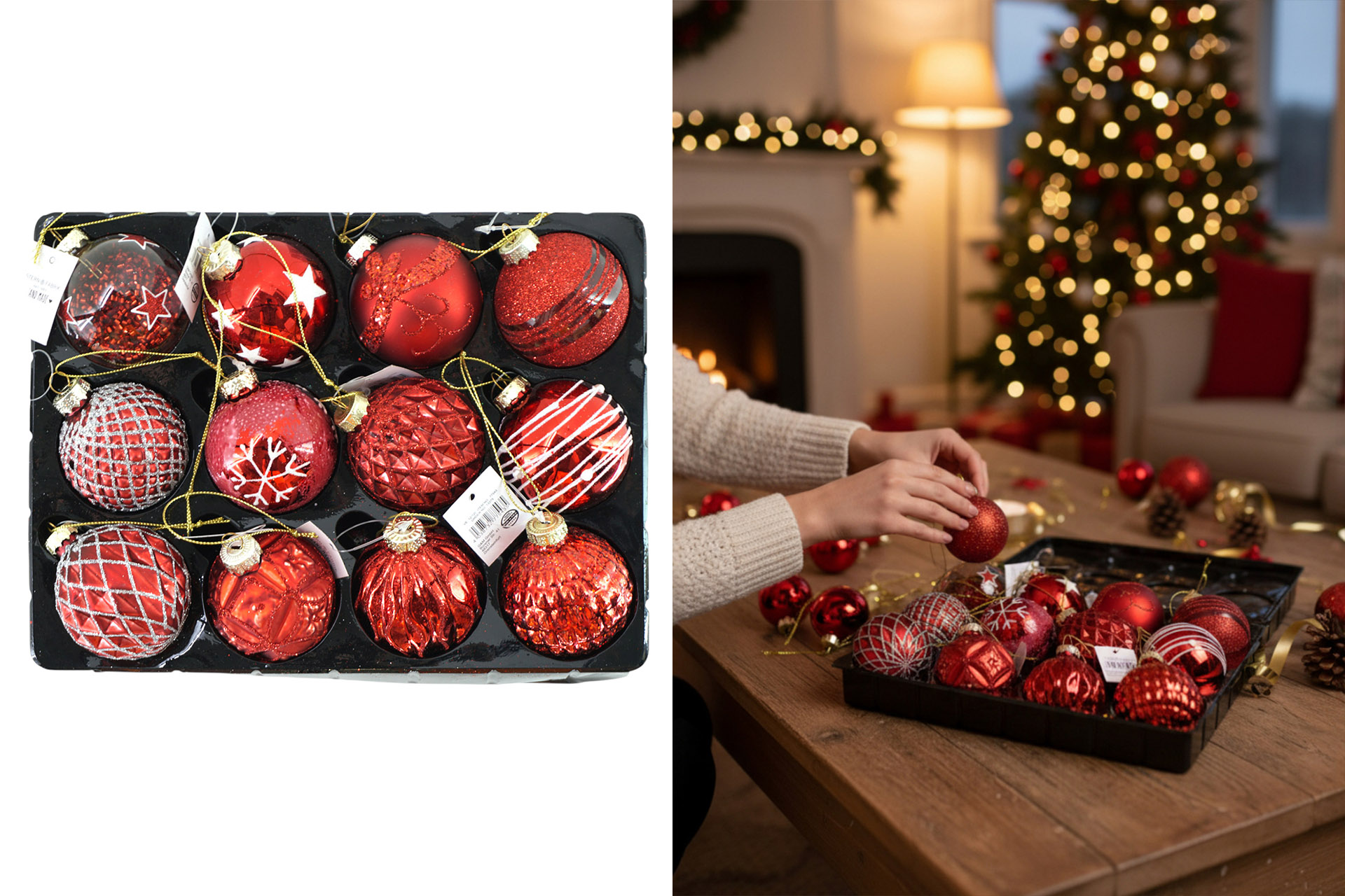 Weihnachtskugeln Glas "Deluxe" Ø 6cm im Display, Sortiment M
