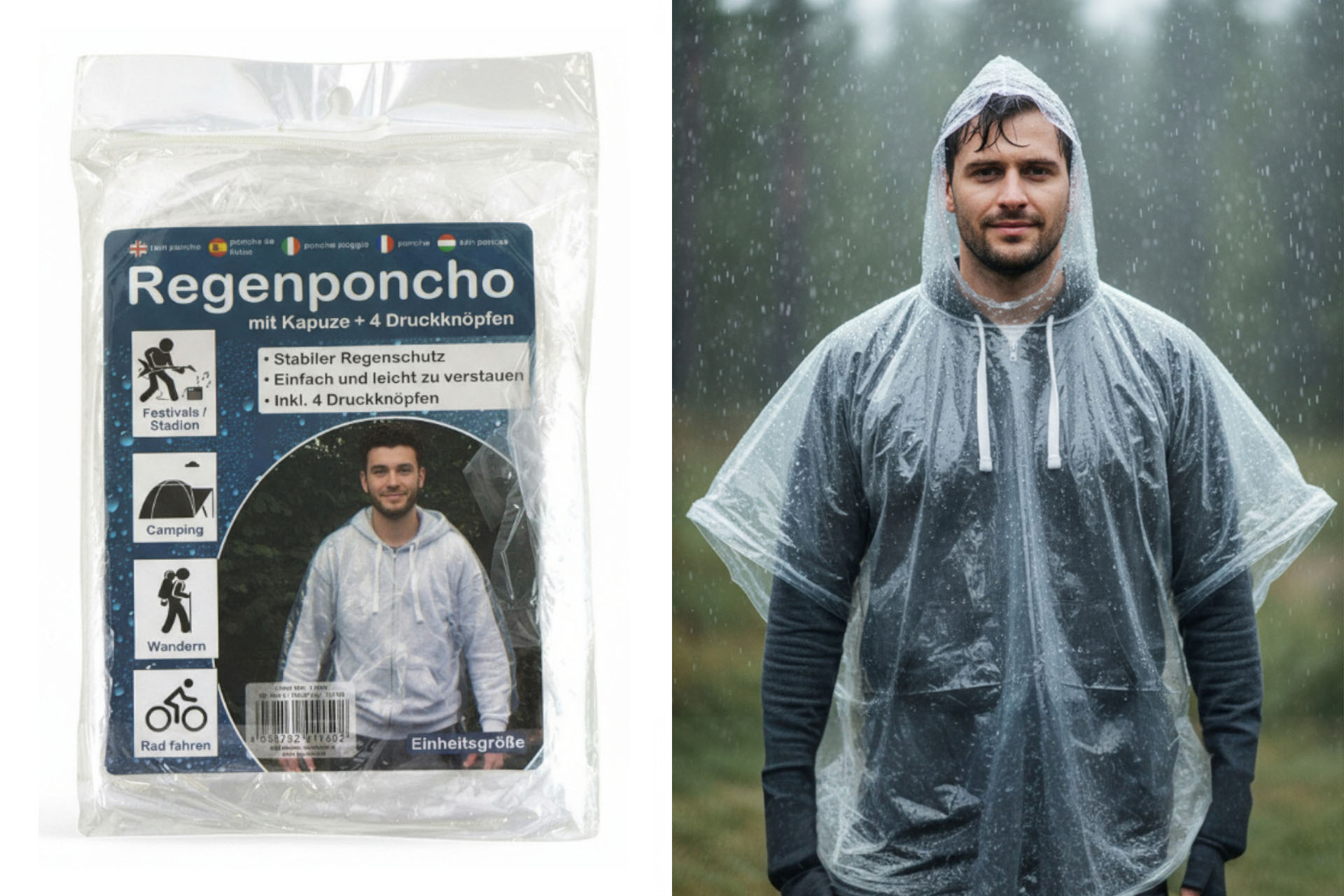 Regenponcho transparent mit Druckknöpfen
