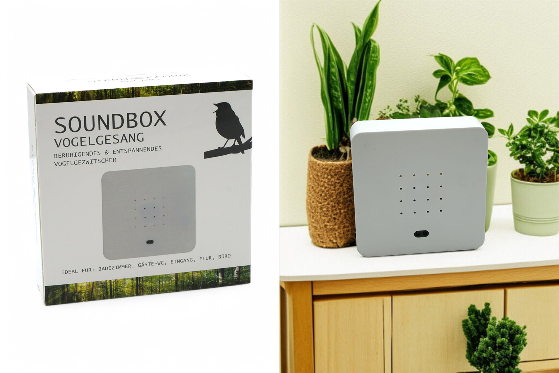 Soundbox Vogelgezwitscher, 12x12x3,5cm, weiß, Bewegungssensor