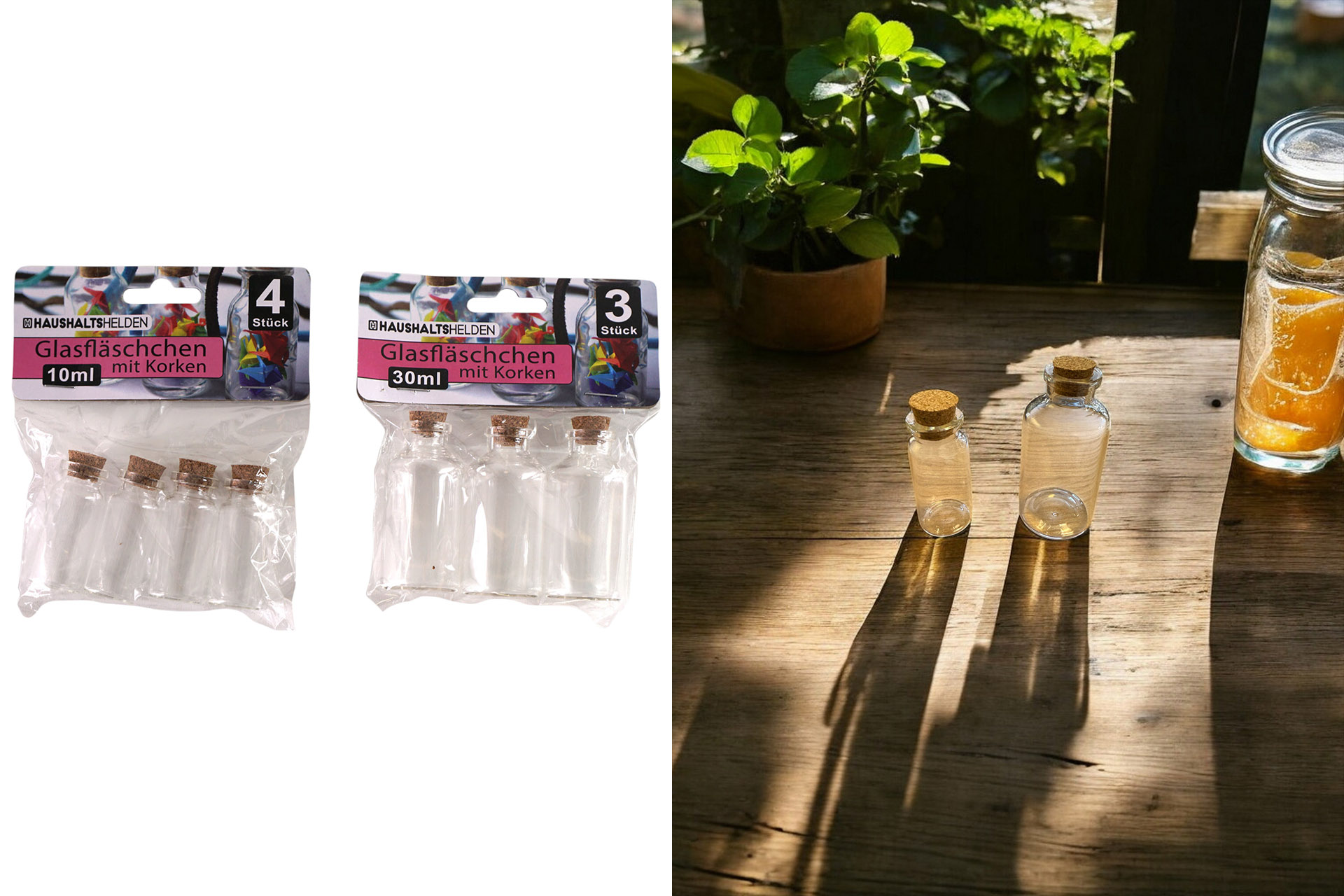 Fläschchen Glas mit Korken Set, 2 Größen sortiert