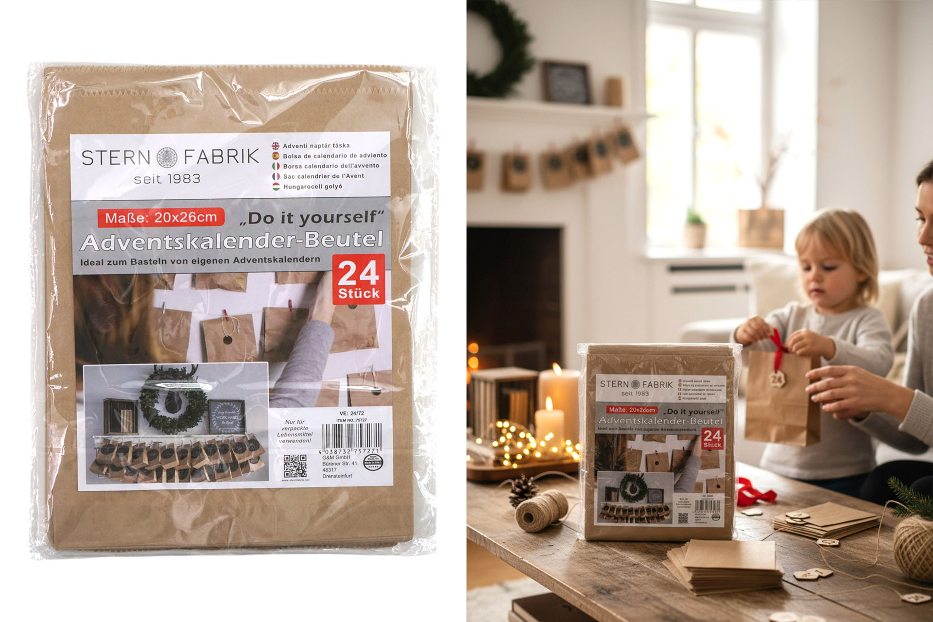 Adventskalender Beutel 20x25cm "Do it yourself", 24er