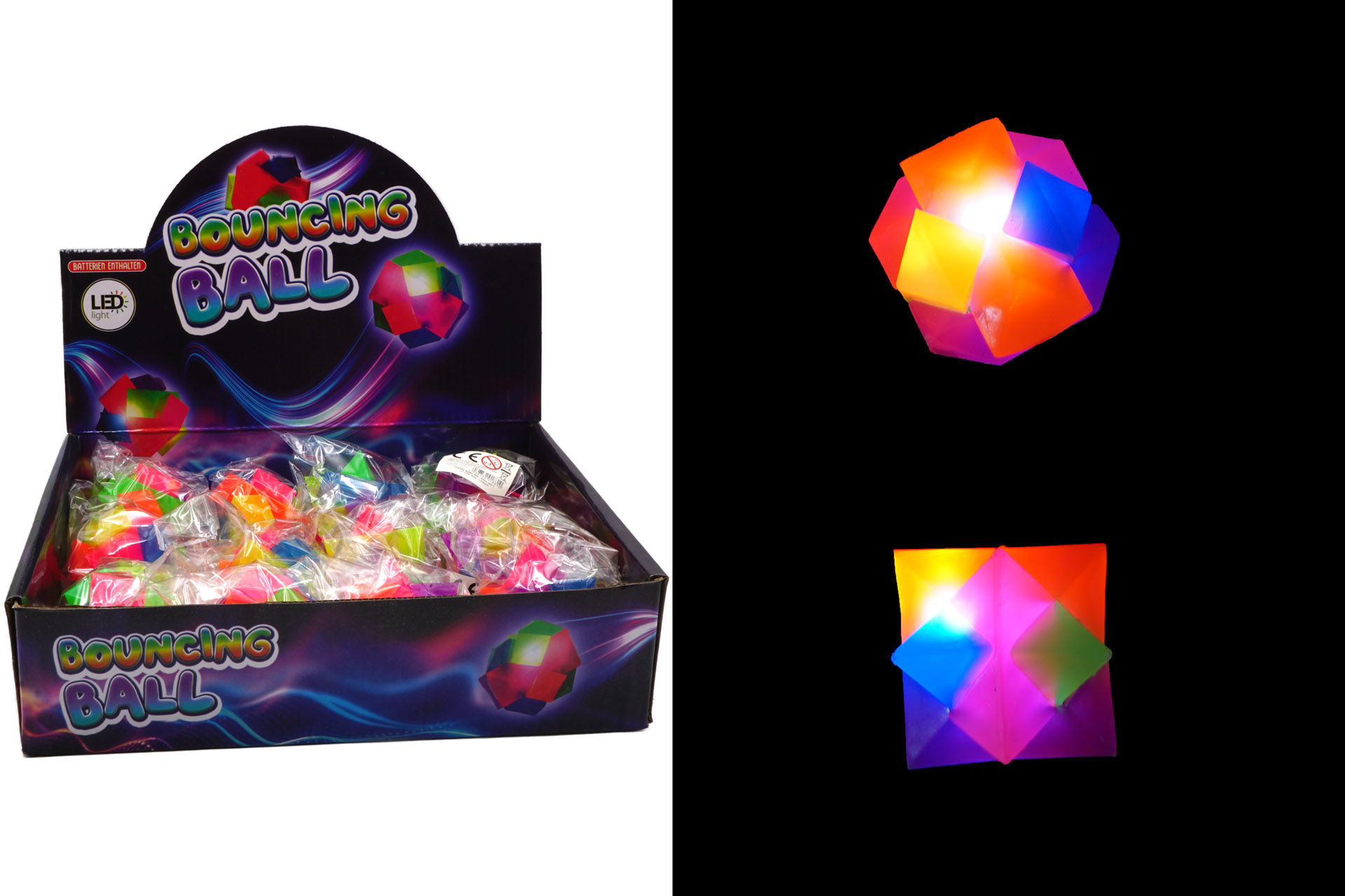 Bouncy LED Ball, 5cm, 2 Designs, im Display