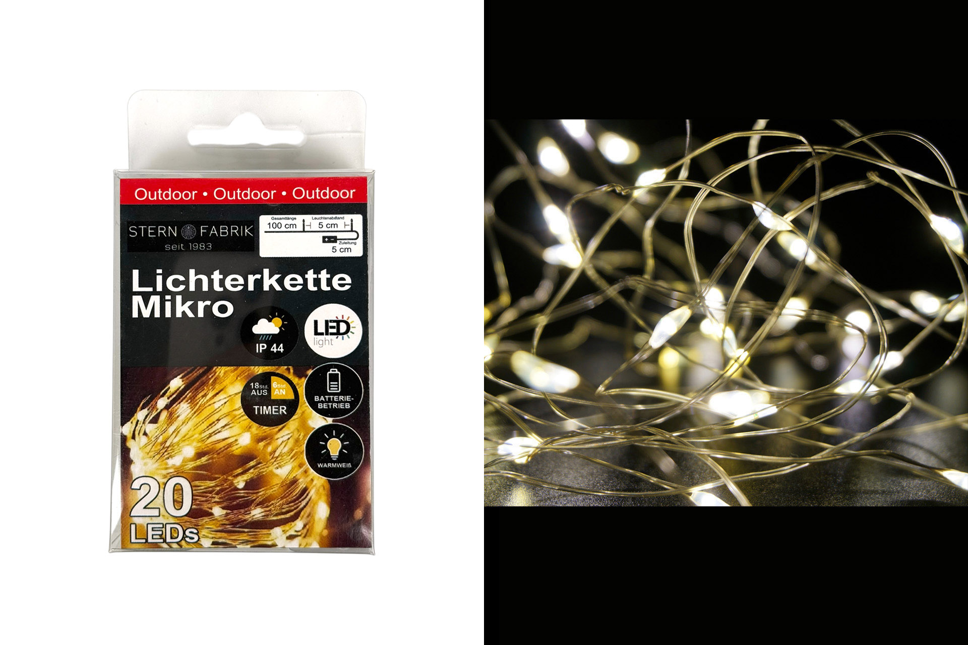 Lichterkette Basics LED Mikro 20er, Outdoor, mit Timer