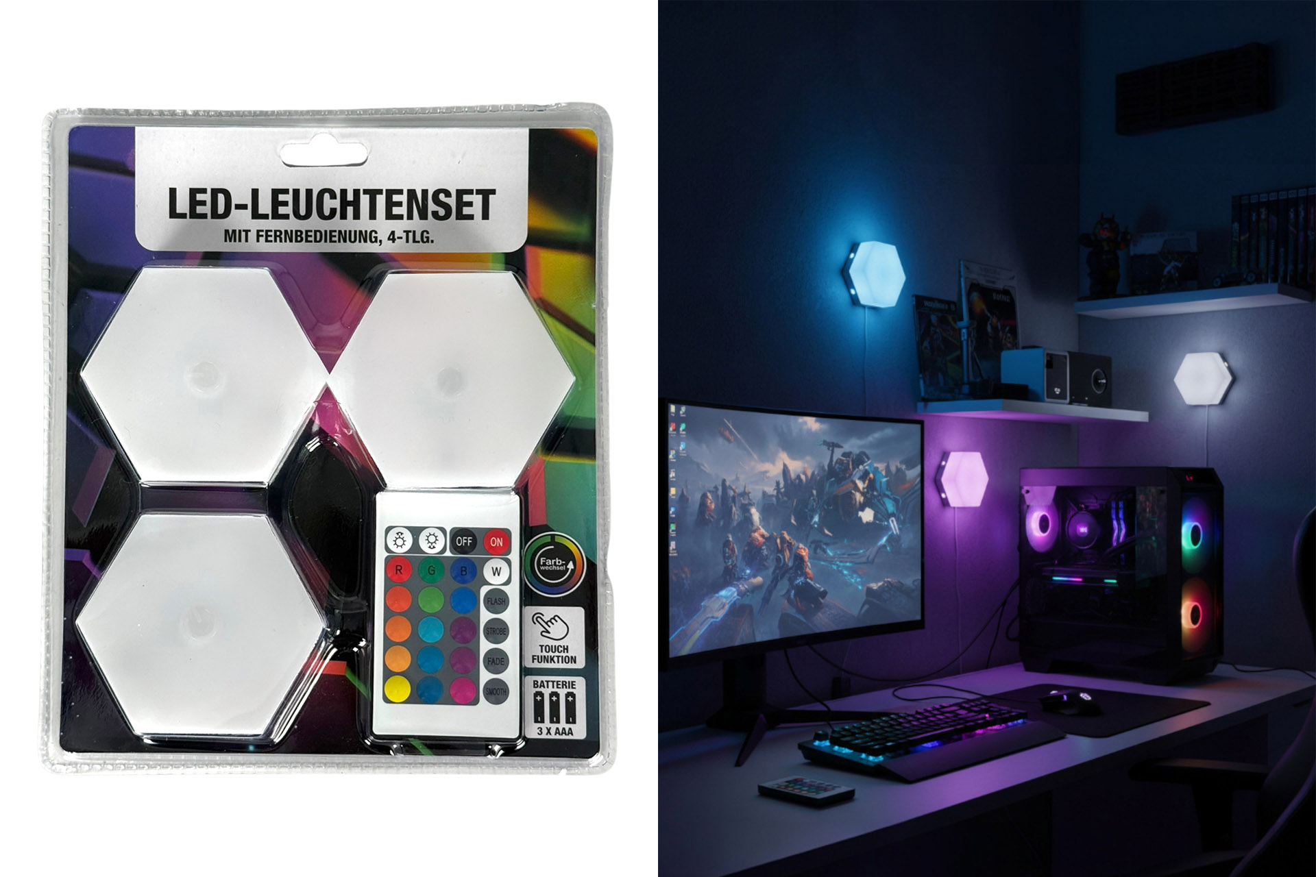 LED Leuchtenset, 4 tlg., inkl. Fernbedienung, farbwechsel, selbstklebend